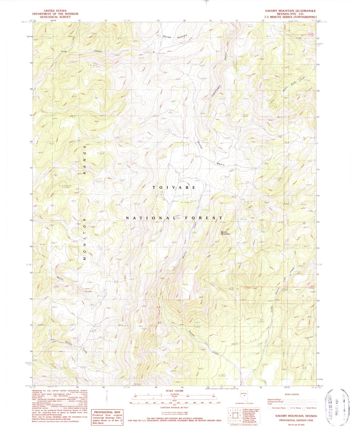Classic USGS Savory Mountain Nevada 7.5'x7.5' Topo Map Image