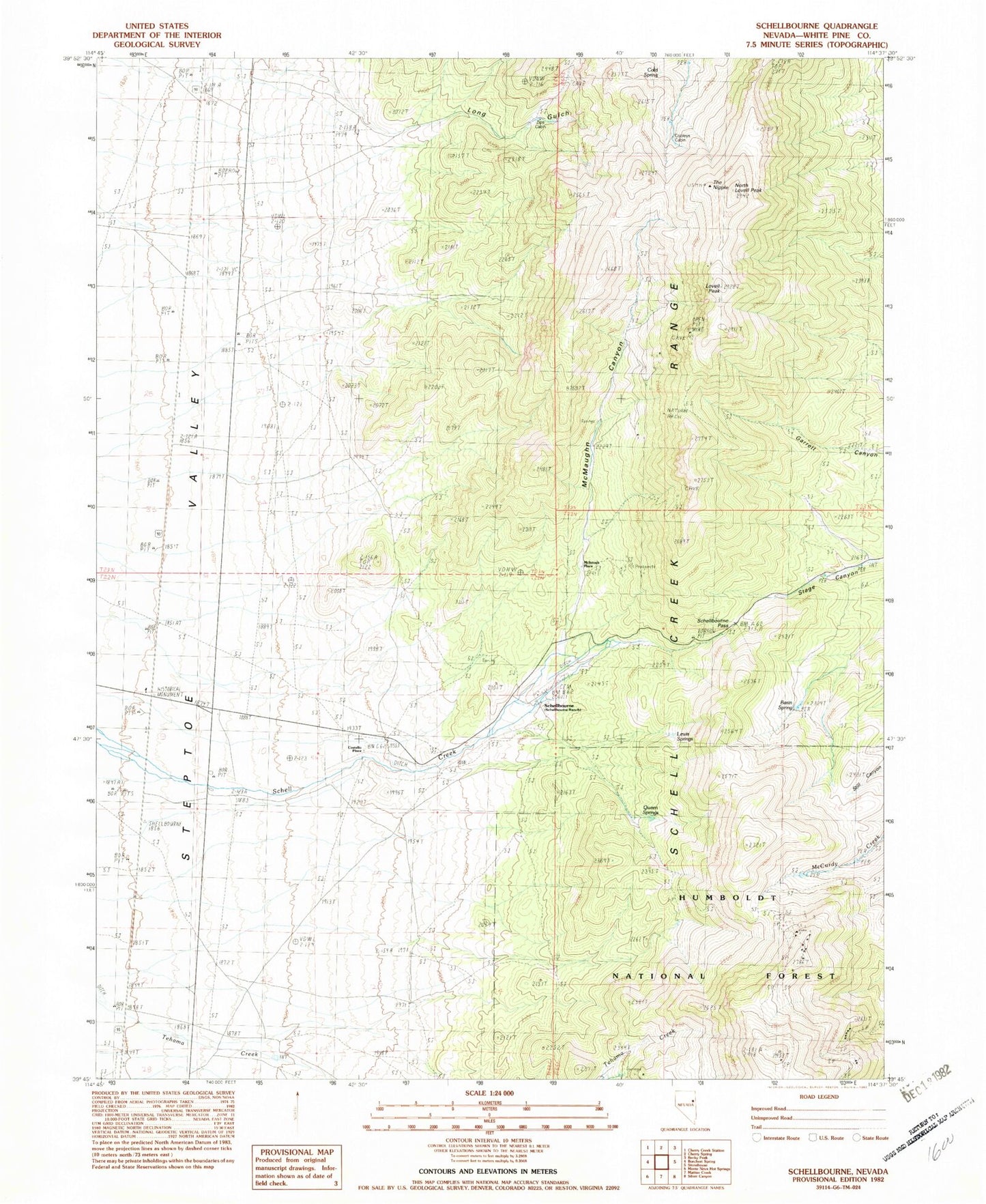 Classic USGS Schellbourne Nevada 7.5'x7.5' Topo Map Image