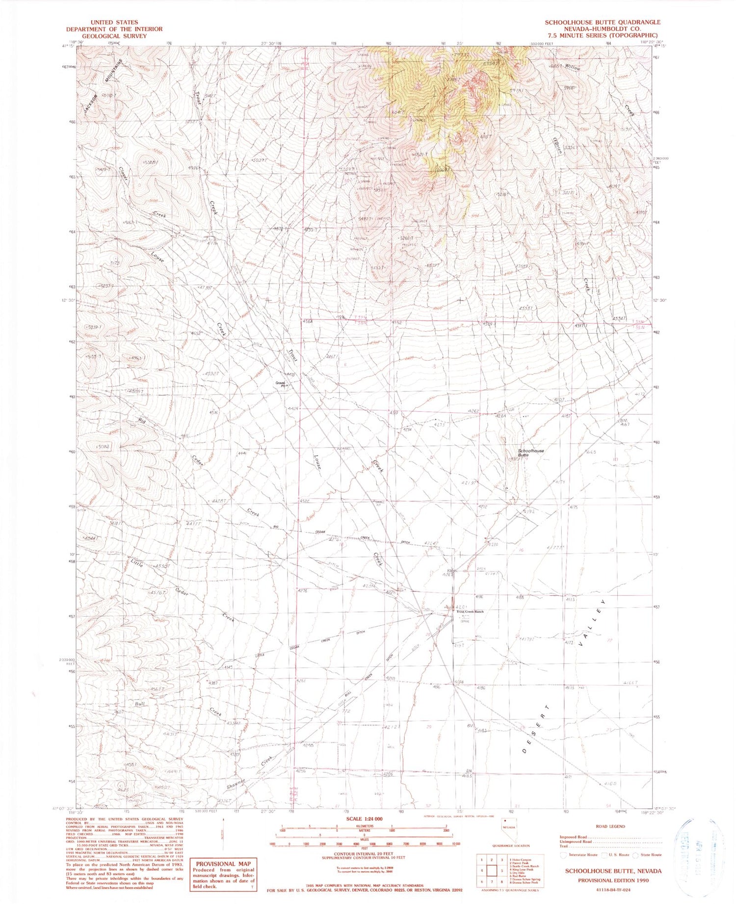 Classic USGS Schoolhouse Butte Nevada 7.5'x7.5' Topo Map Image