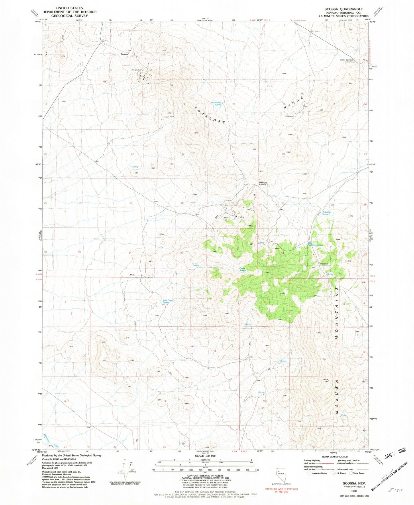 Classic USGS Scossa Nevada 7.5'x7.5' Topo Map Image