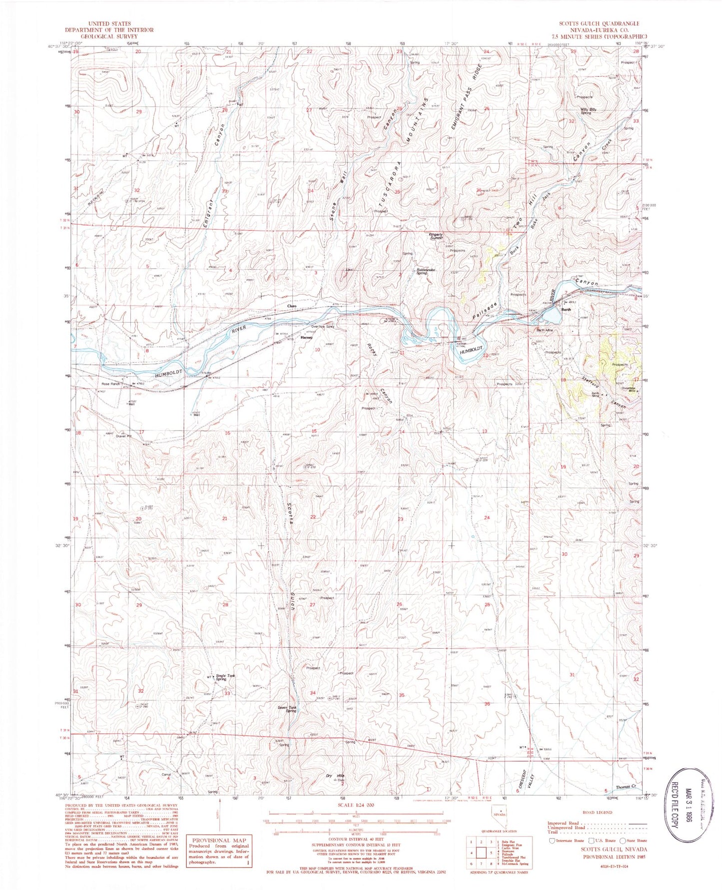 Classic USGS Scotts Gulch Nevada 7.5'x7.5' Topo Map Image