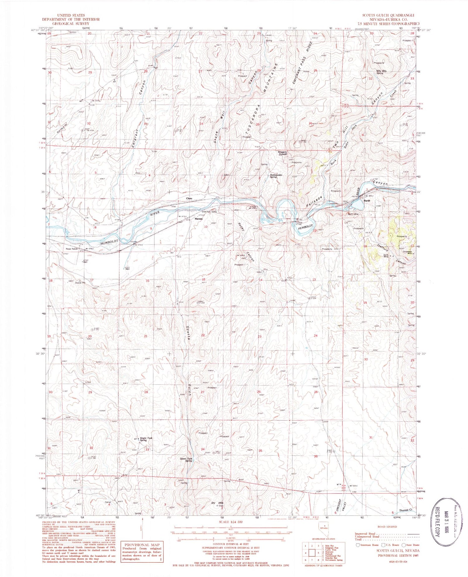 Classic USGS Scotts Gulch Nevada 7.5'x7.5' Topo Map Image