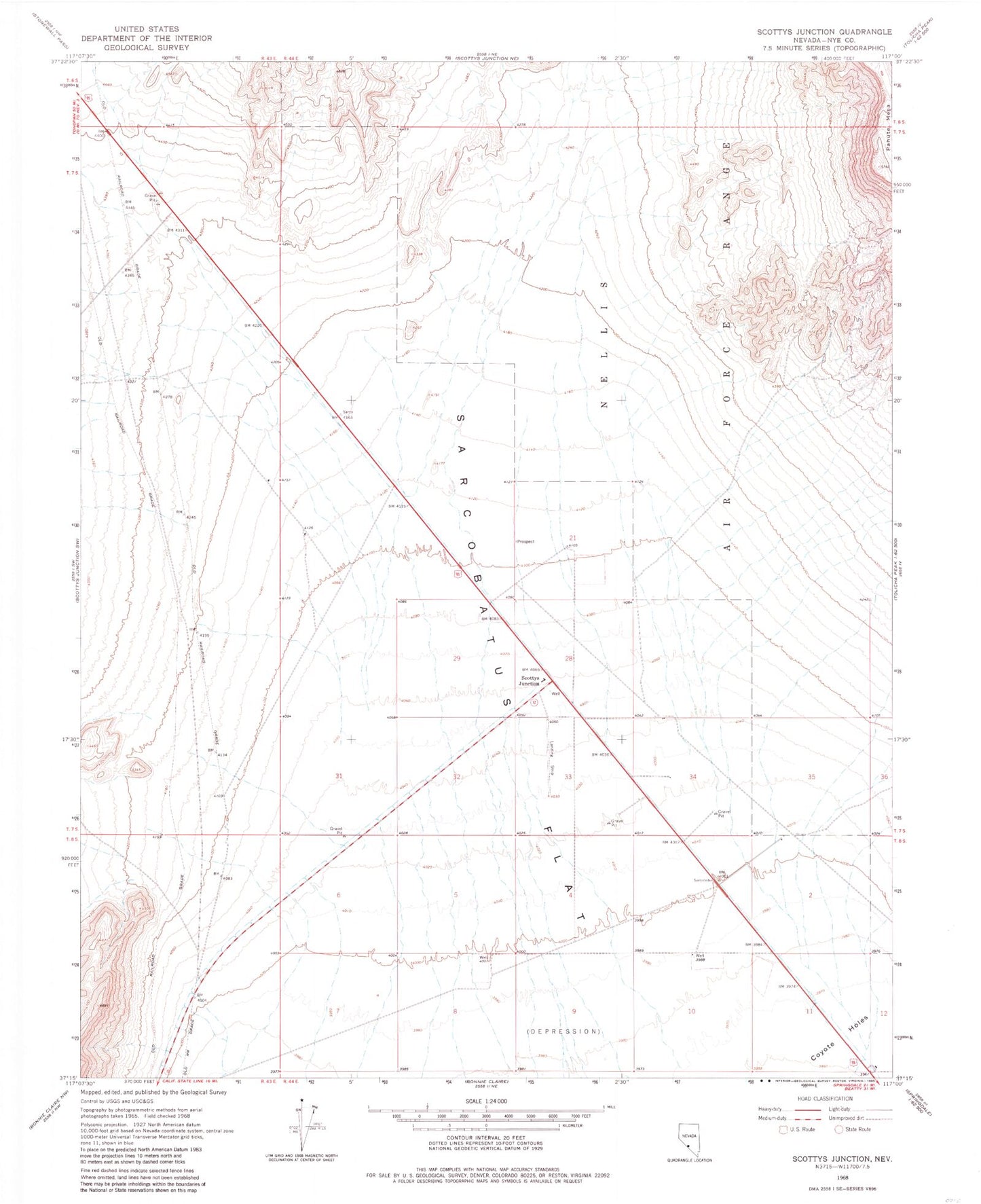 Classic USGS Scottys Junction Nevada 7.5'x7.5' Topo Map Image