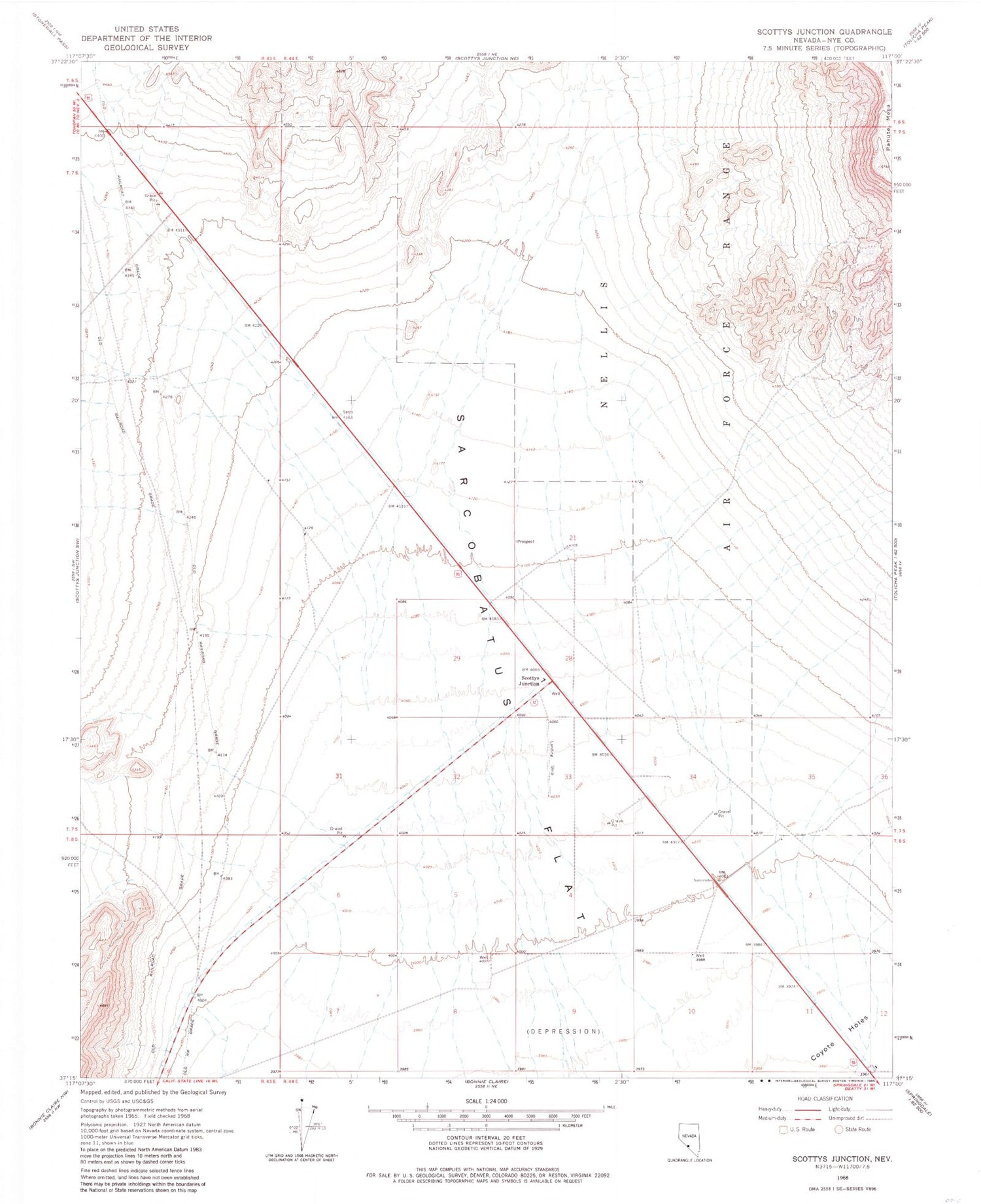 Classic USGS Scottys Junction Nevada 7.5'x7.5' Topo Map Image