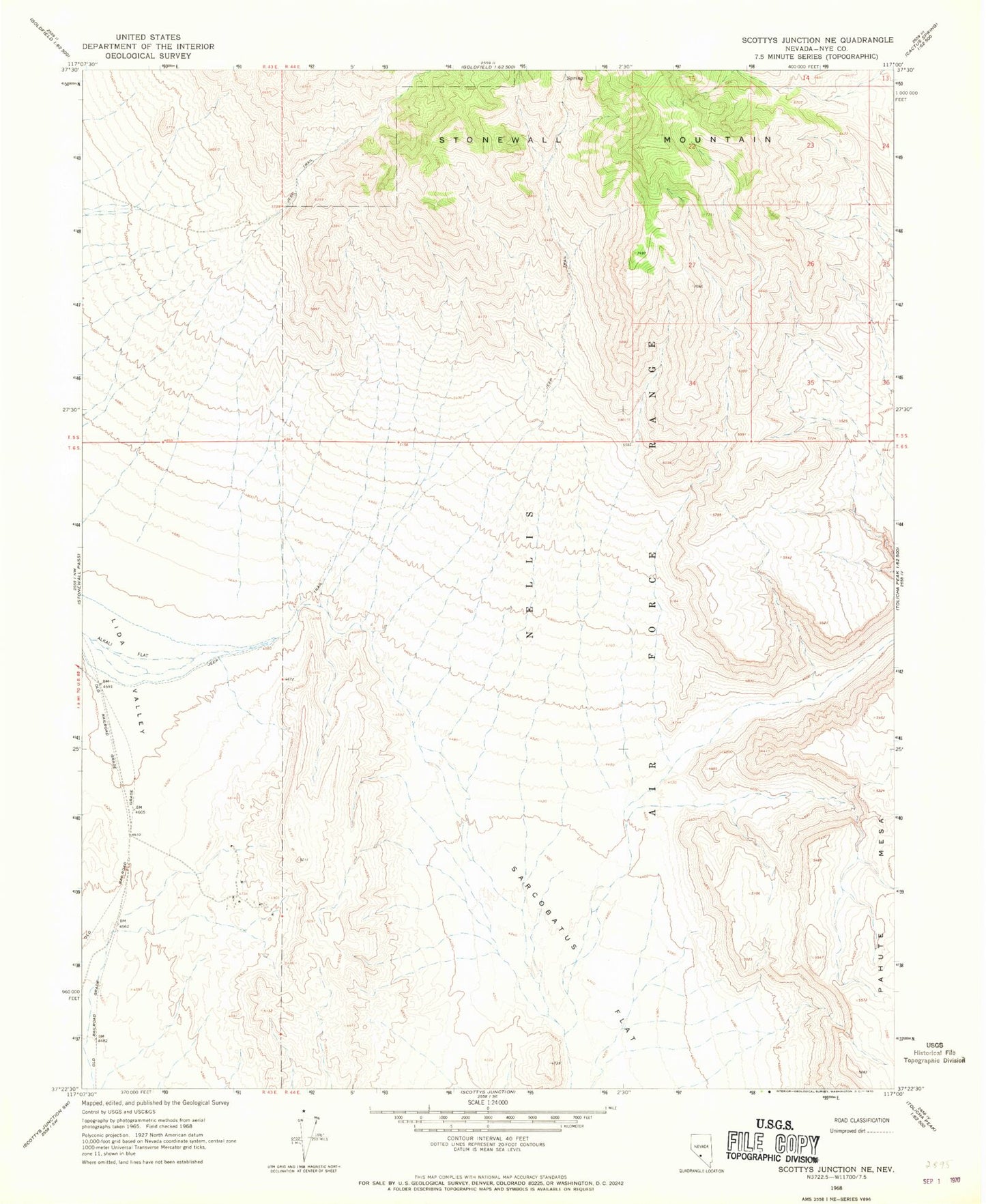 Classic USGS Scottys Junction NE Nevada 7.5'x7.5' Topo Map Image
