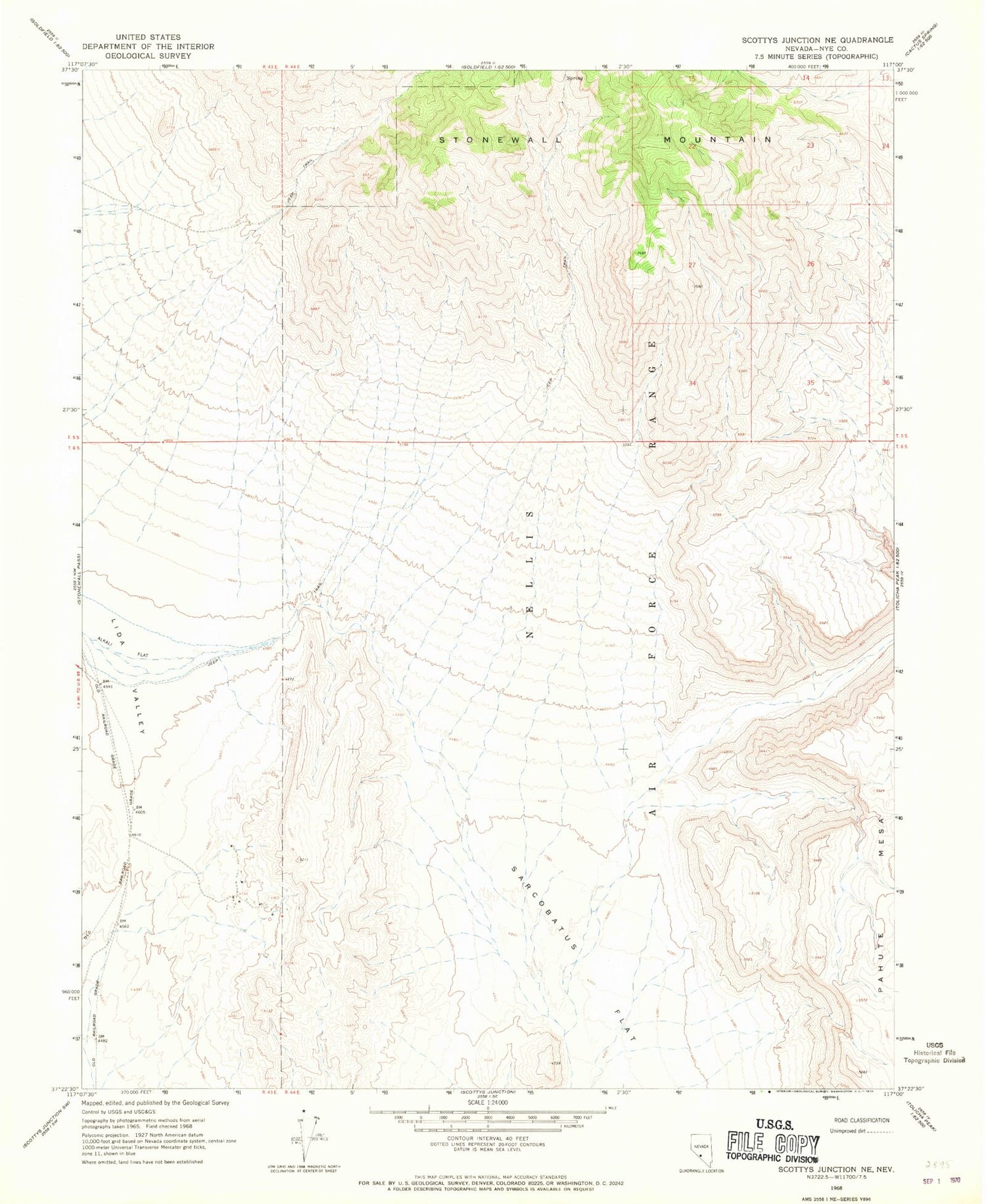 Classic USGS Scottys Junction NE Nevada 7.5'x7.5' Topo Map Image