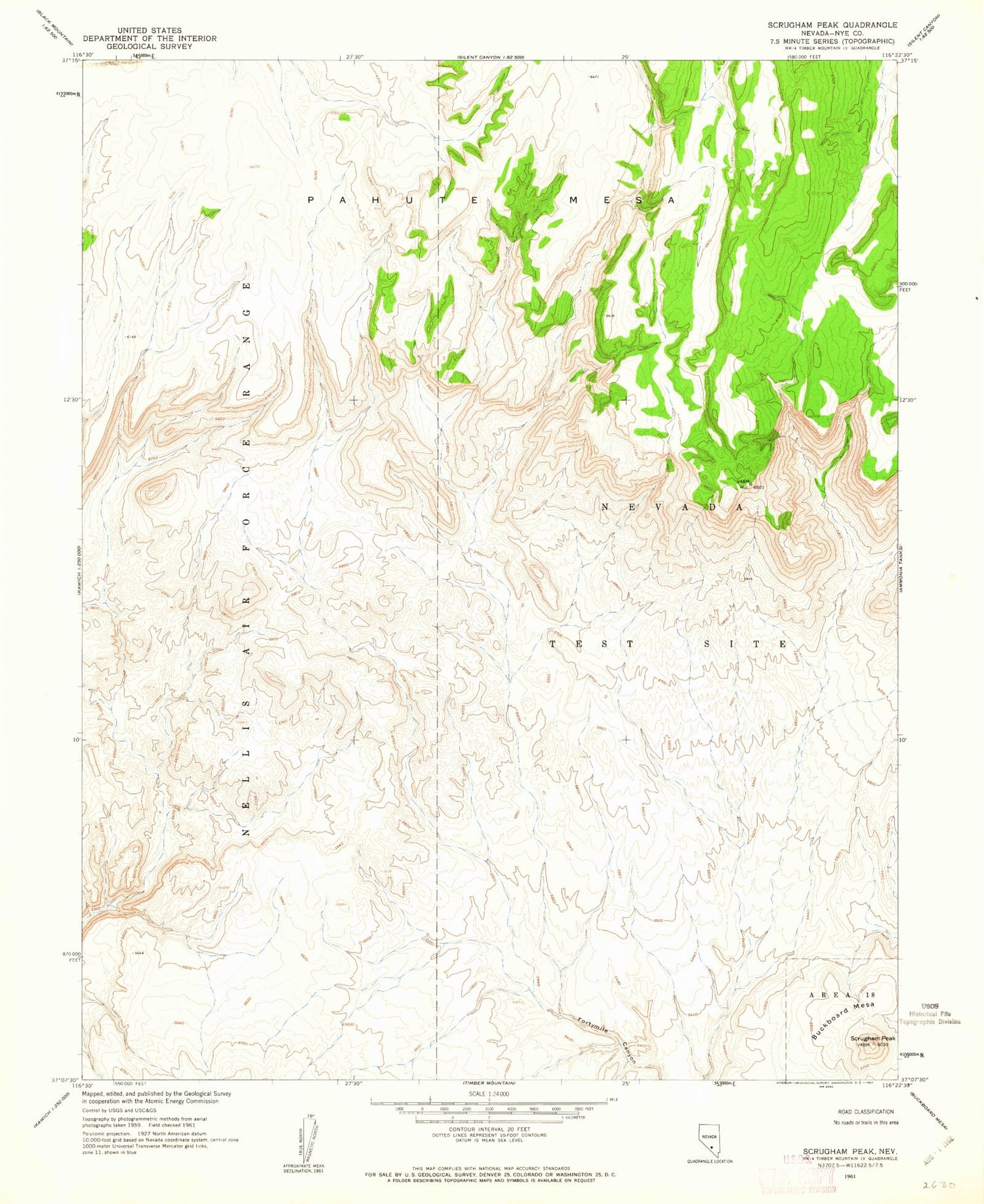 Classic USGS Scrugham Peak Nevada 7.5'x7.5' Topo Map Image