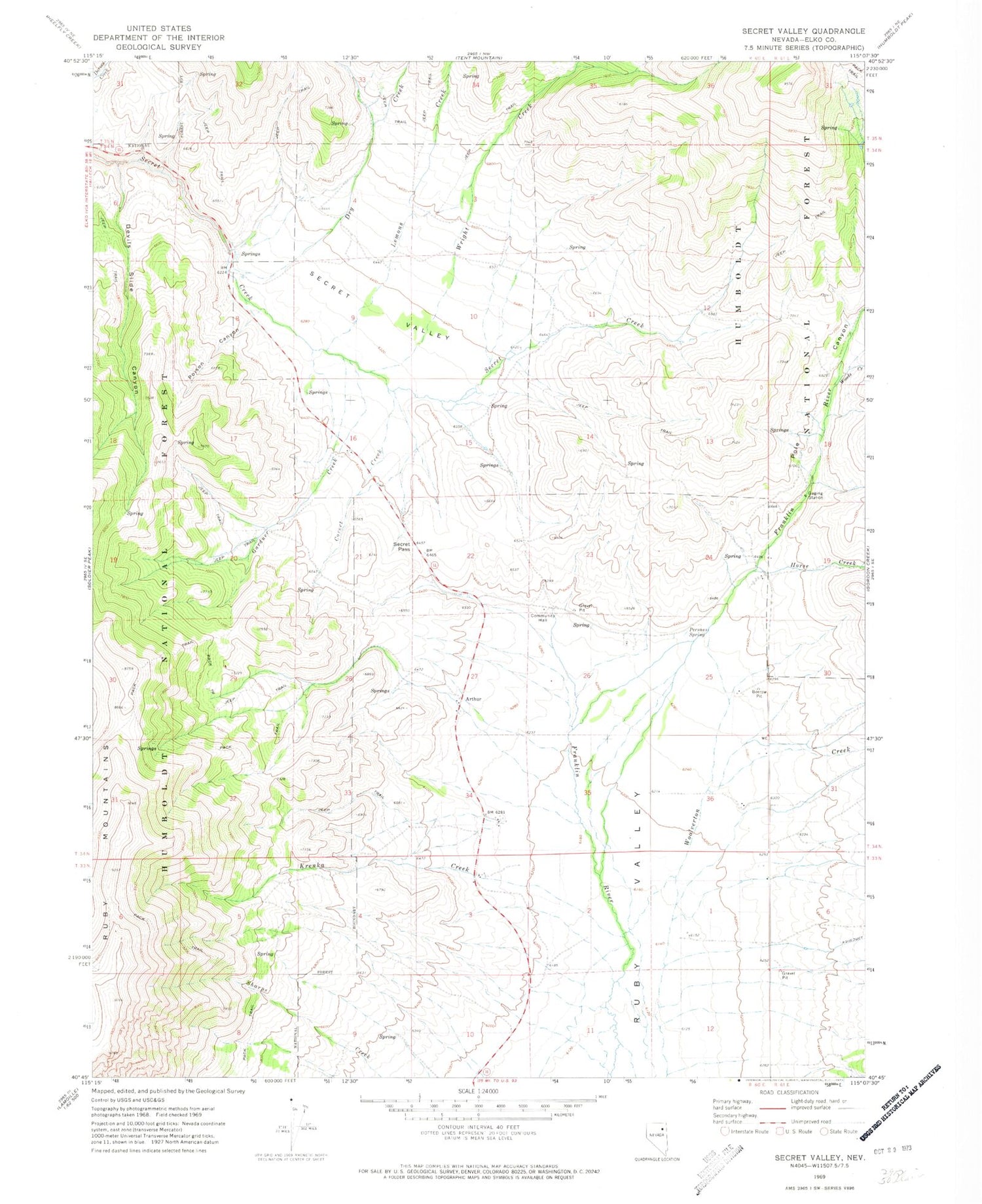 Classic USGS Secret Valley Nevada 7.5'x7.5' Topo Map Image