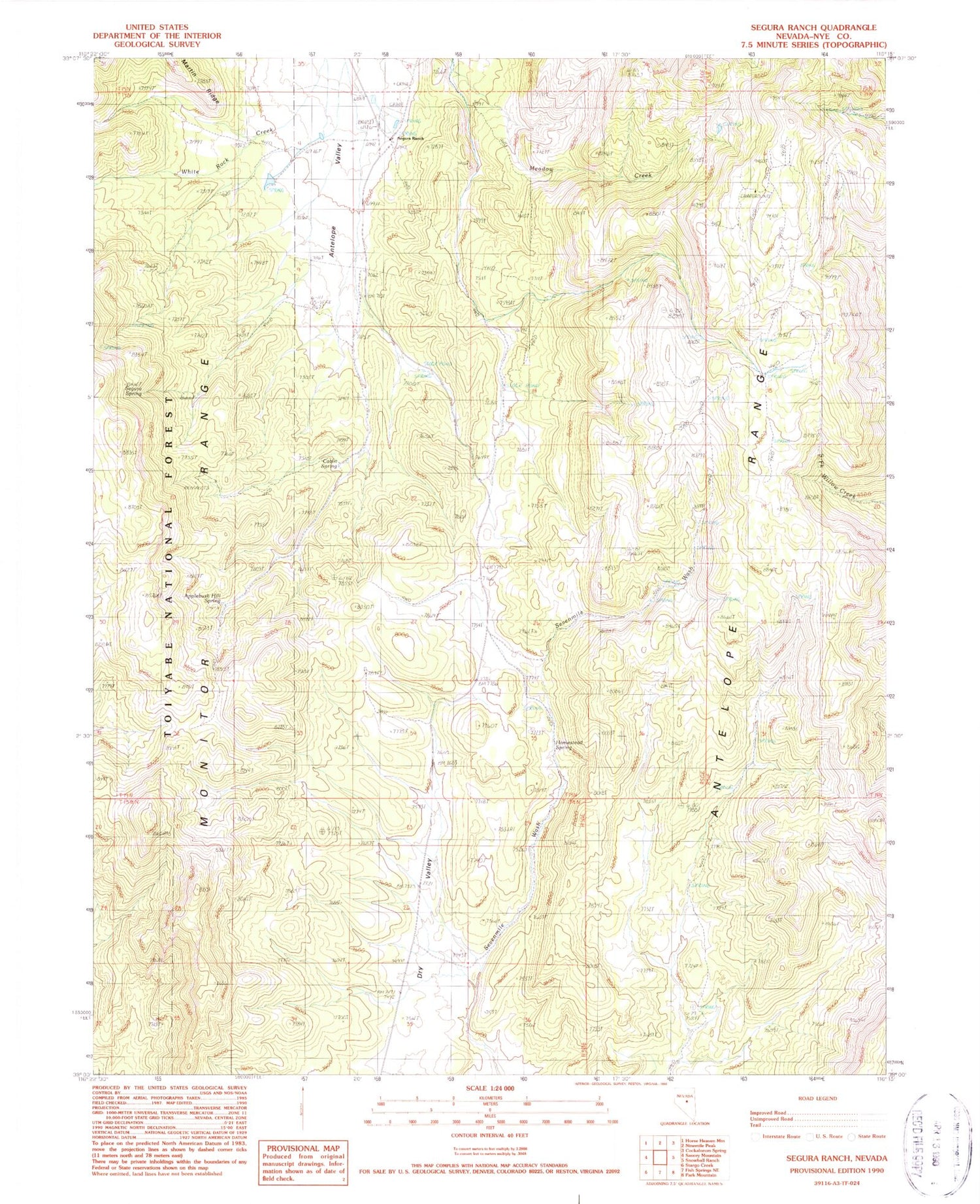 Classic USGS Segura Ranch Nevada 7.5'x7.5' Topo Map Image
