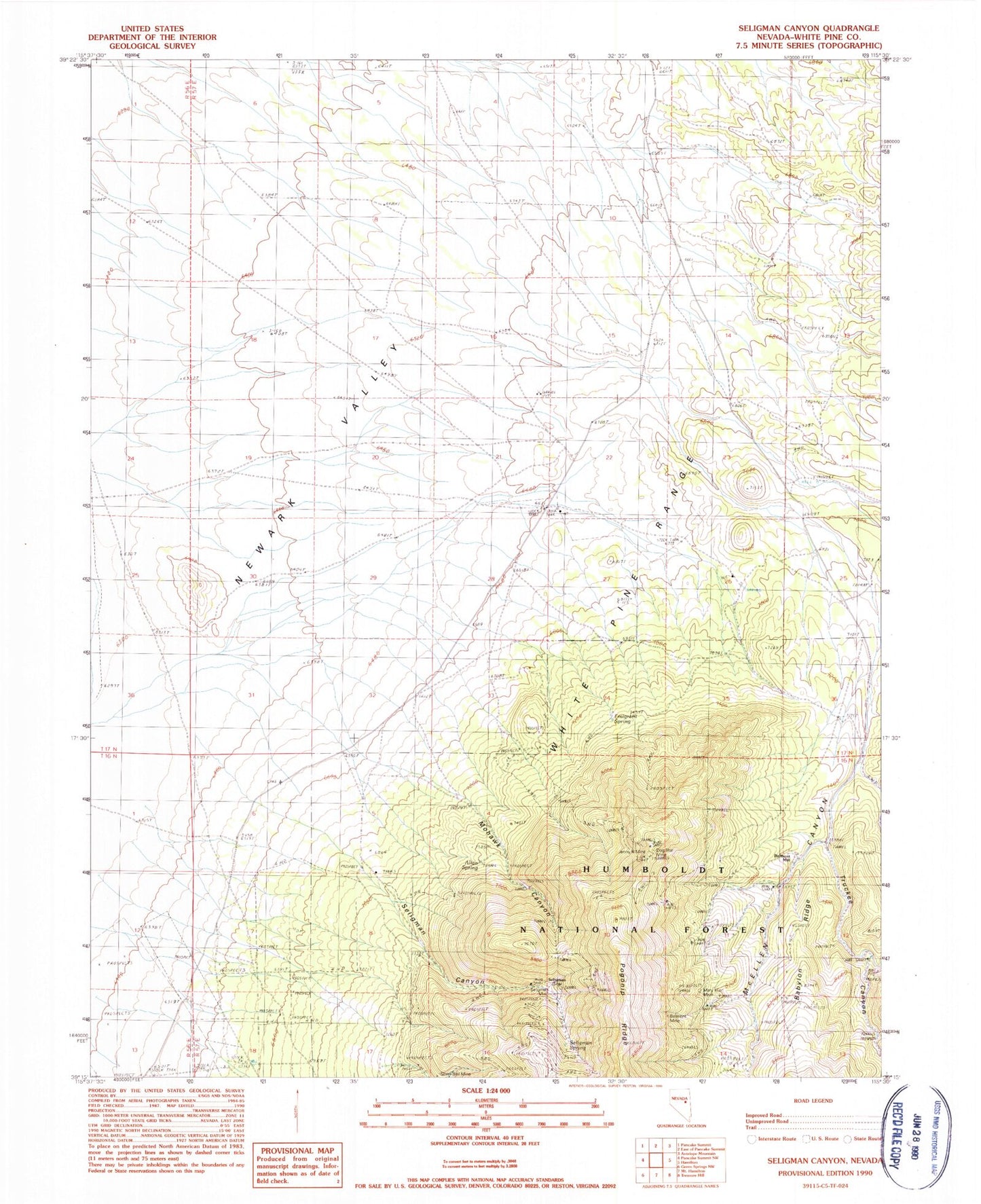 Classic USGS Seligman Canyon Nevada 7.5'x7.5' Topo Map Image