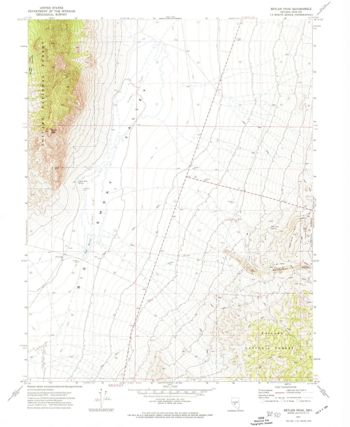 Classic USGS Seyler Peak Nevada 7.5'x7.5' Topo Map Image