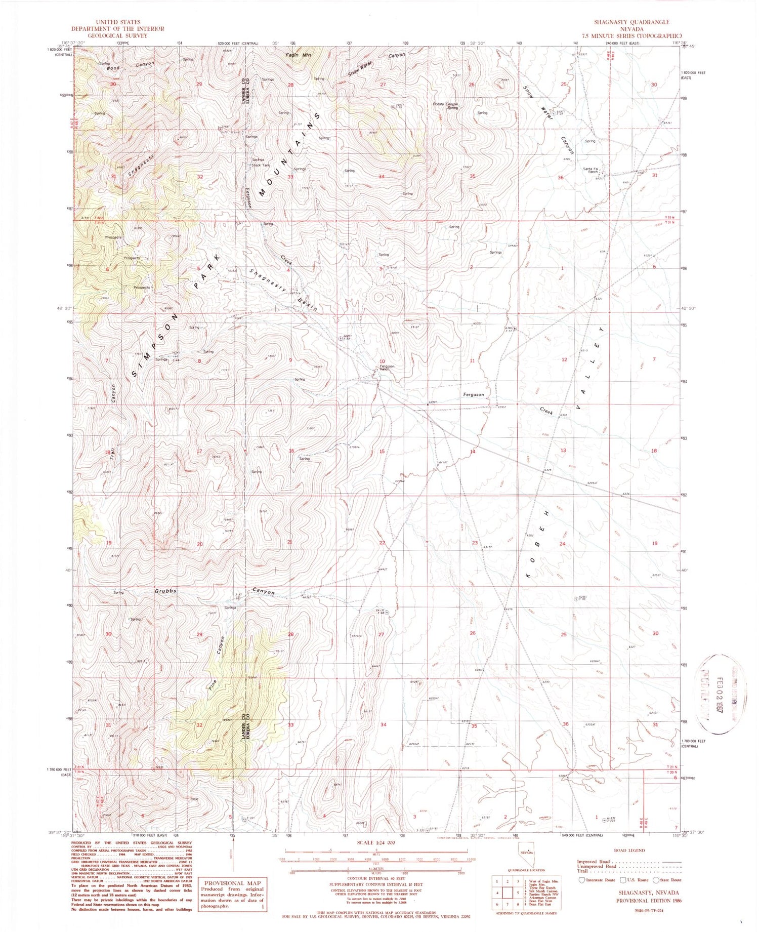 Classic USGS Shagnasty Nevada 7.5'x7.5' Topo Map Image