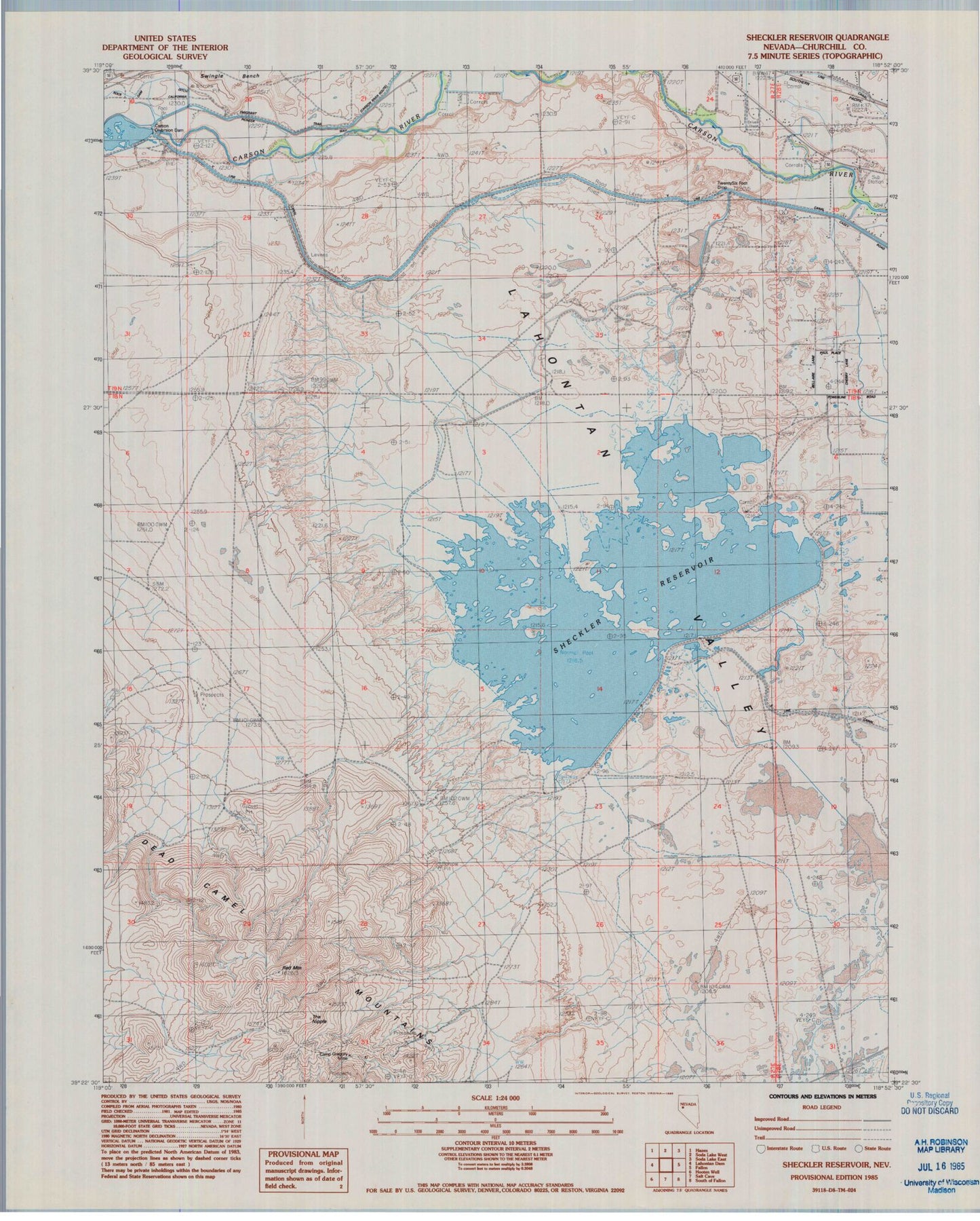 Classic USGS Sheckler Reservoir Nevada 7.5'x7.5' Topo Map Image