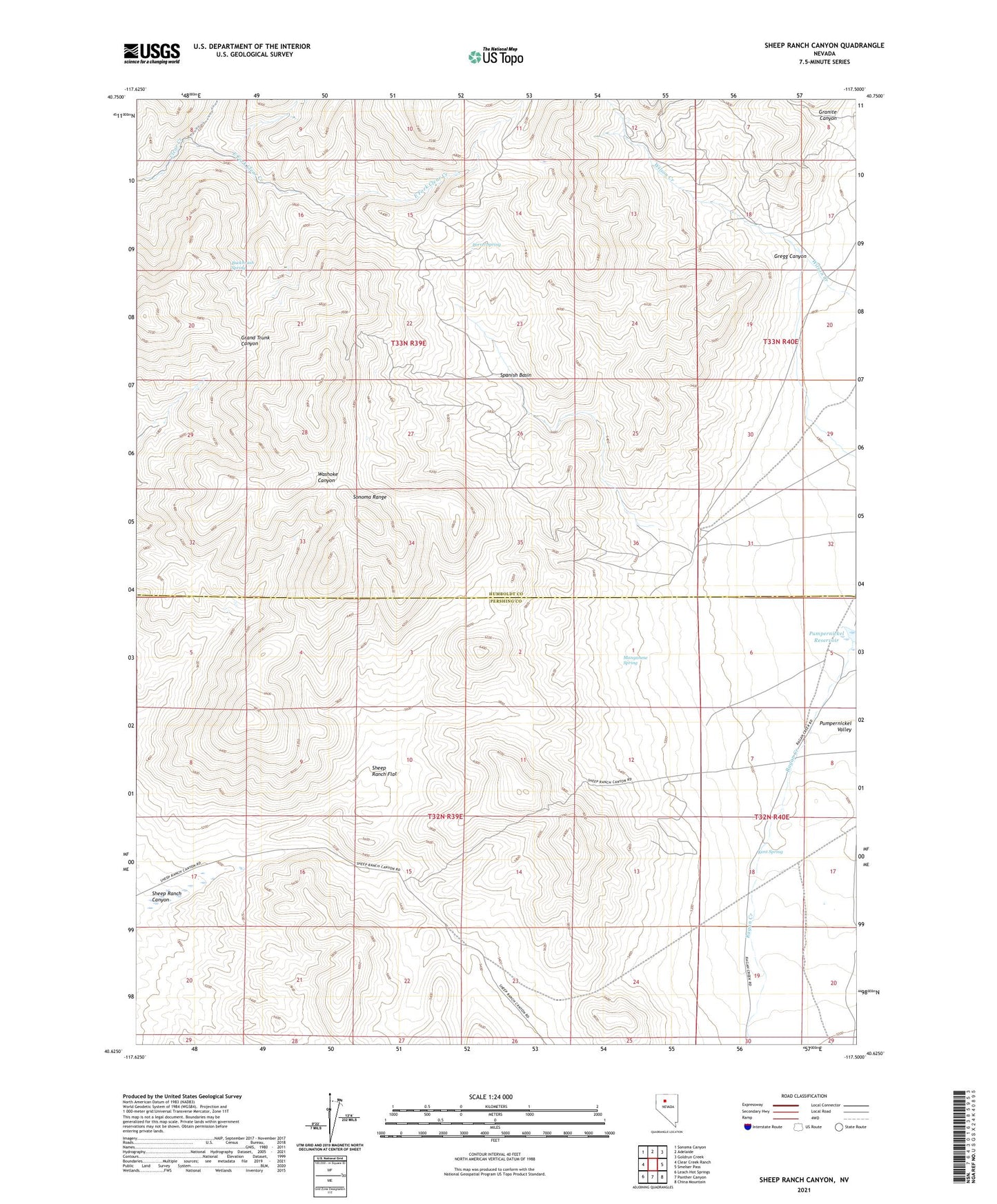 Sheep Ranch Canyon Nevada US Topo Map Image