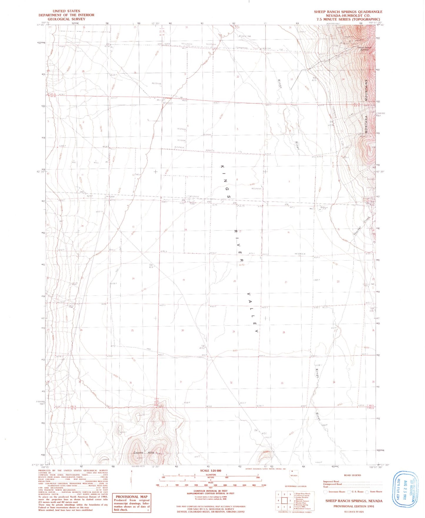 Classic USGS Sheep Ranch Springs Nevada 7.5'x7.5' Topo Map Image