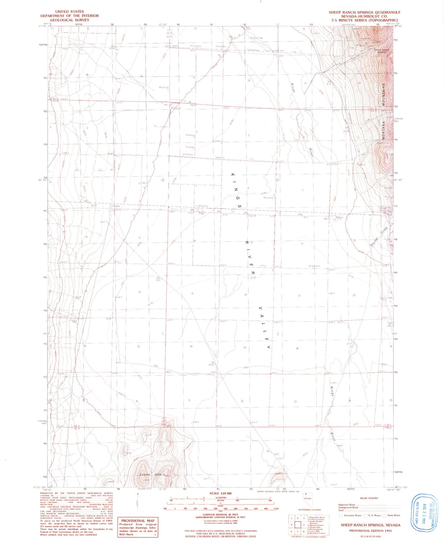 Classic USGS Sheep Ranch Springs Nevada 7.5'x7.5' Topo Map Image