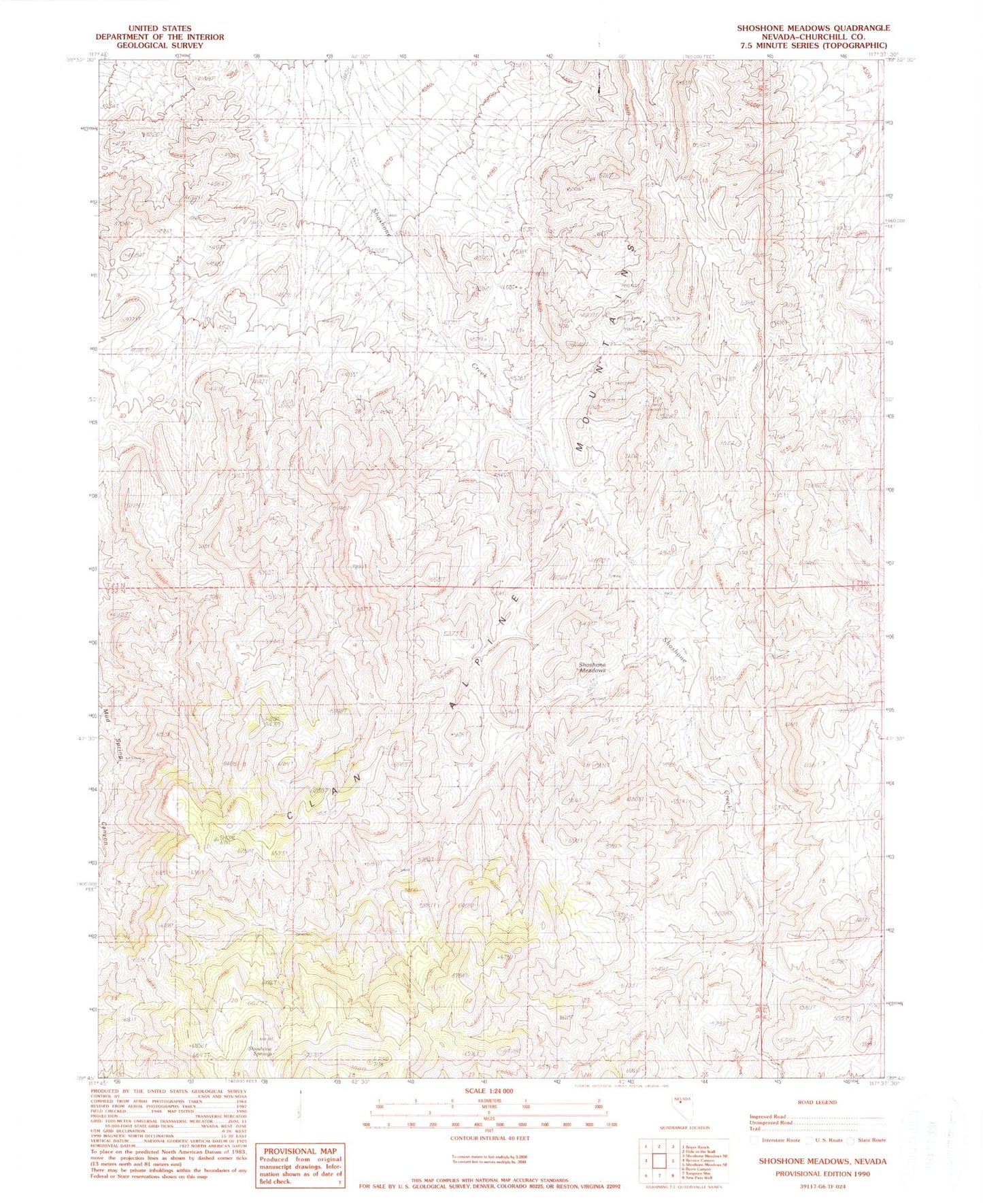 Classic USGS Shoshone Meadows Nevada 7.5'x7.5' Topo Map Image