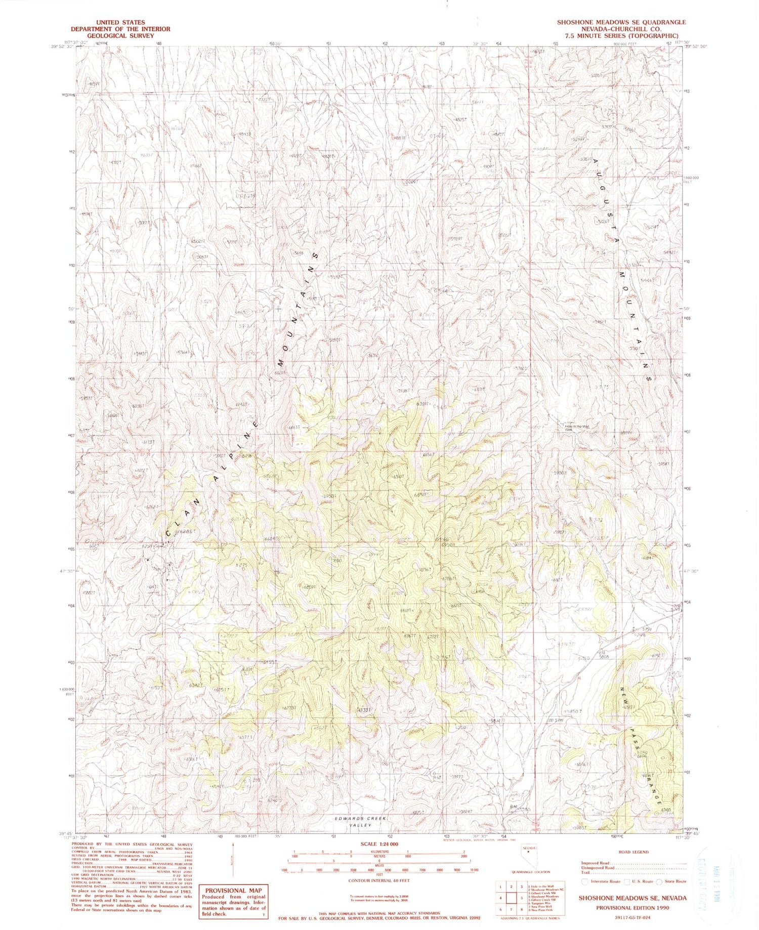Classic USGS Shoshone Meadows SE Nevada 7.5'x7.5' Topo Map Image