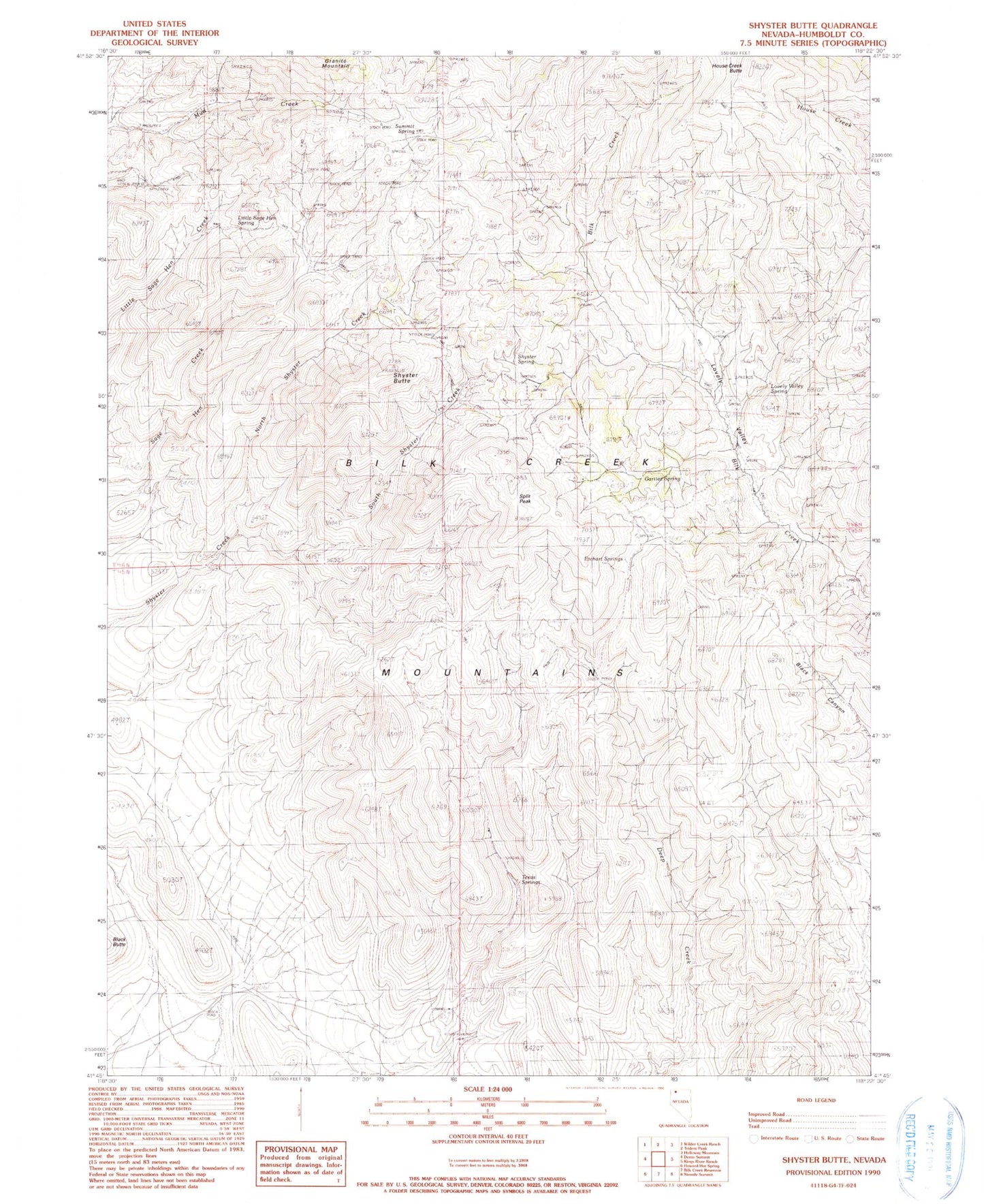 Classic USGS Shyster Butte Nevada 7.5'x7.5' Topo Map Image