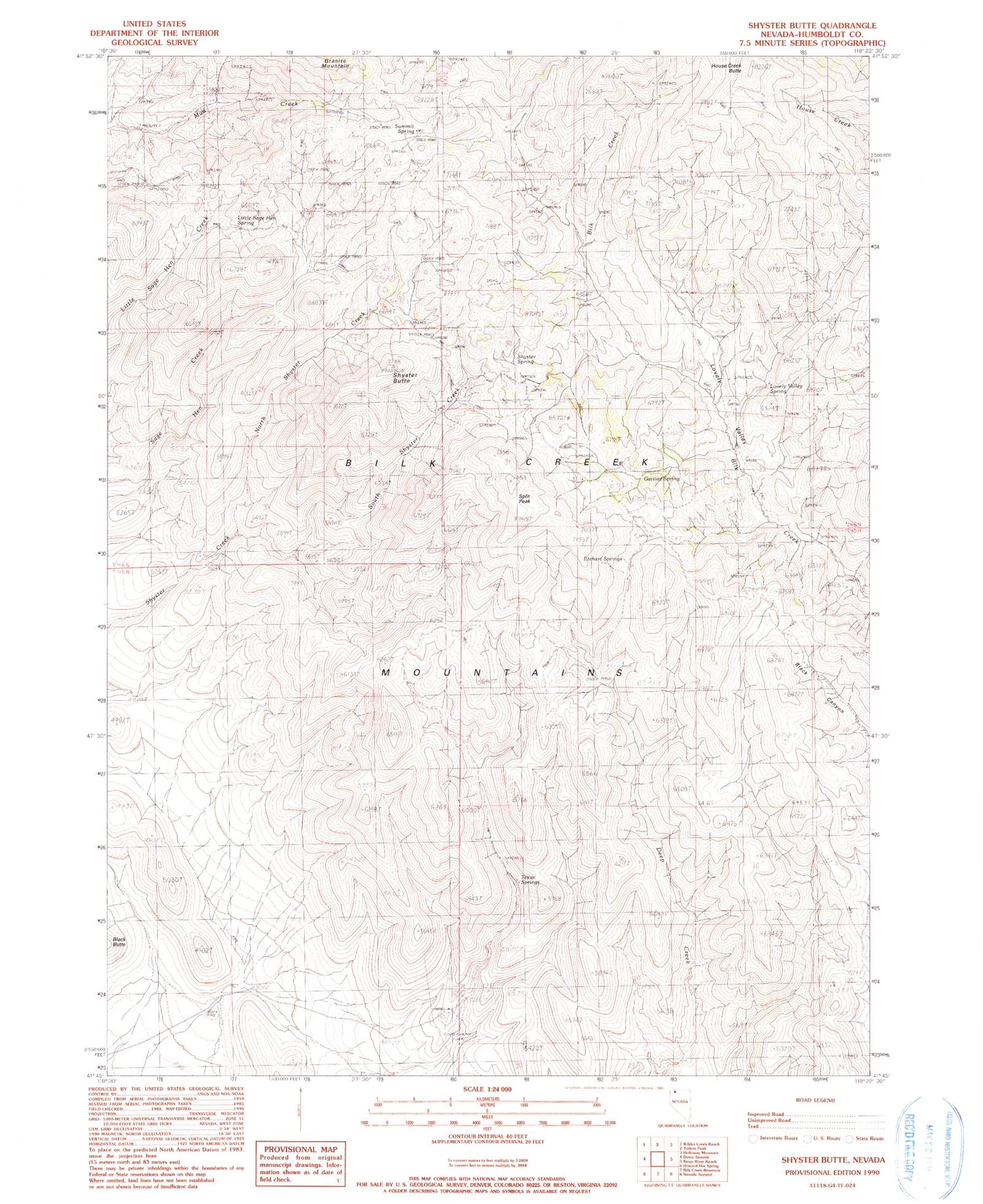 Classic USGS Shyster Butte Nevada 7.5'x7.5' Topo Map Image