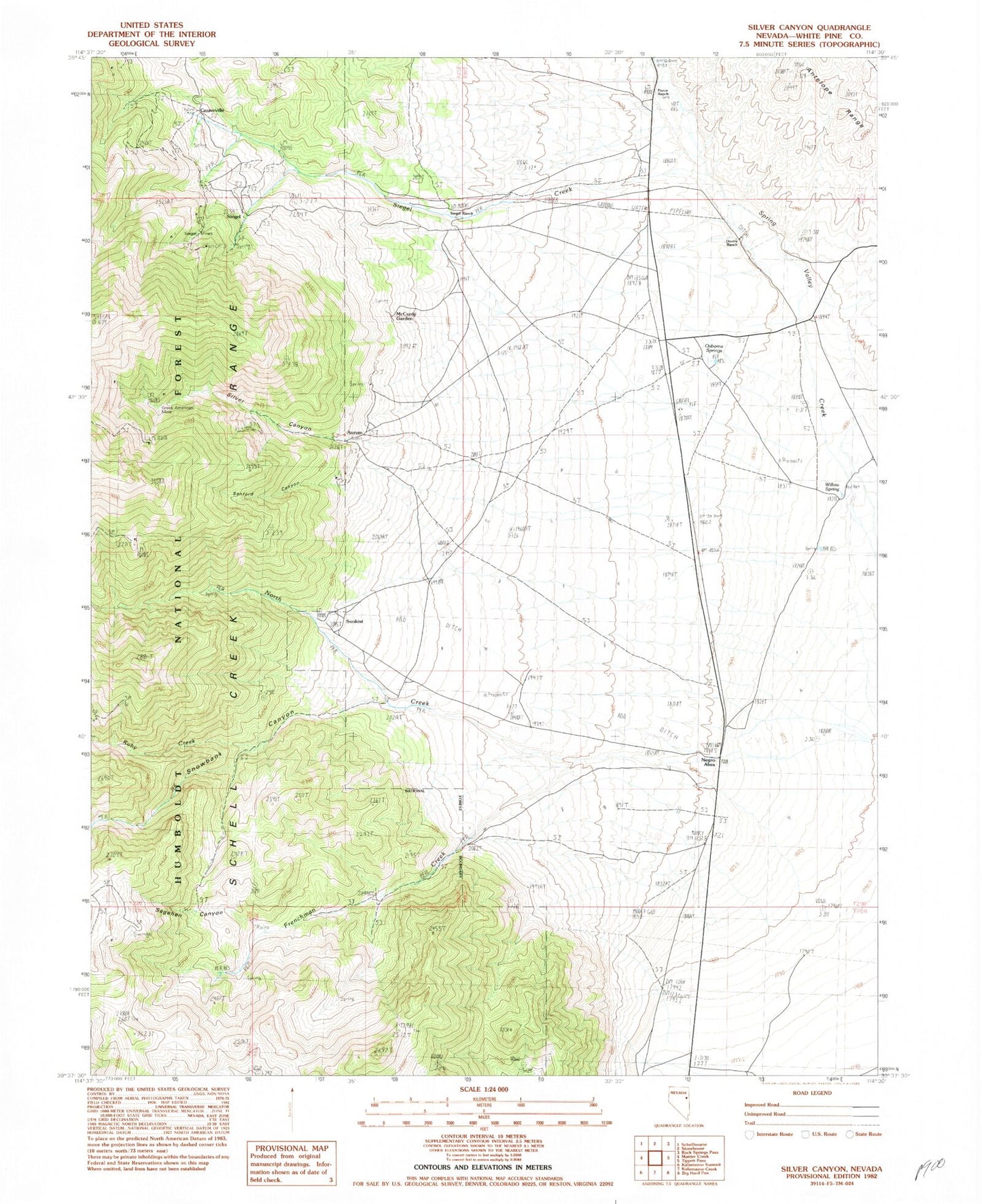 Classic USGS Silver Canyon Nevada 7.5'x7.5' Topo Map Image