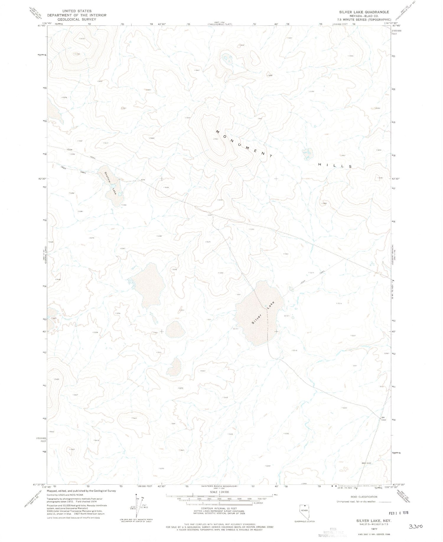 Classic USGS Silver Lake Nevada 7.5'x7.5' Topo Map Image