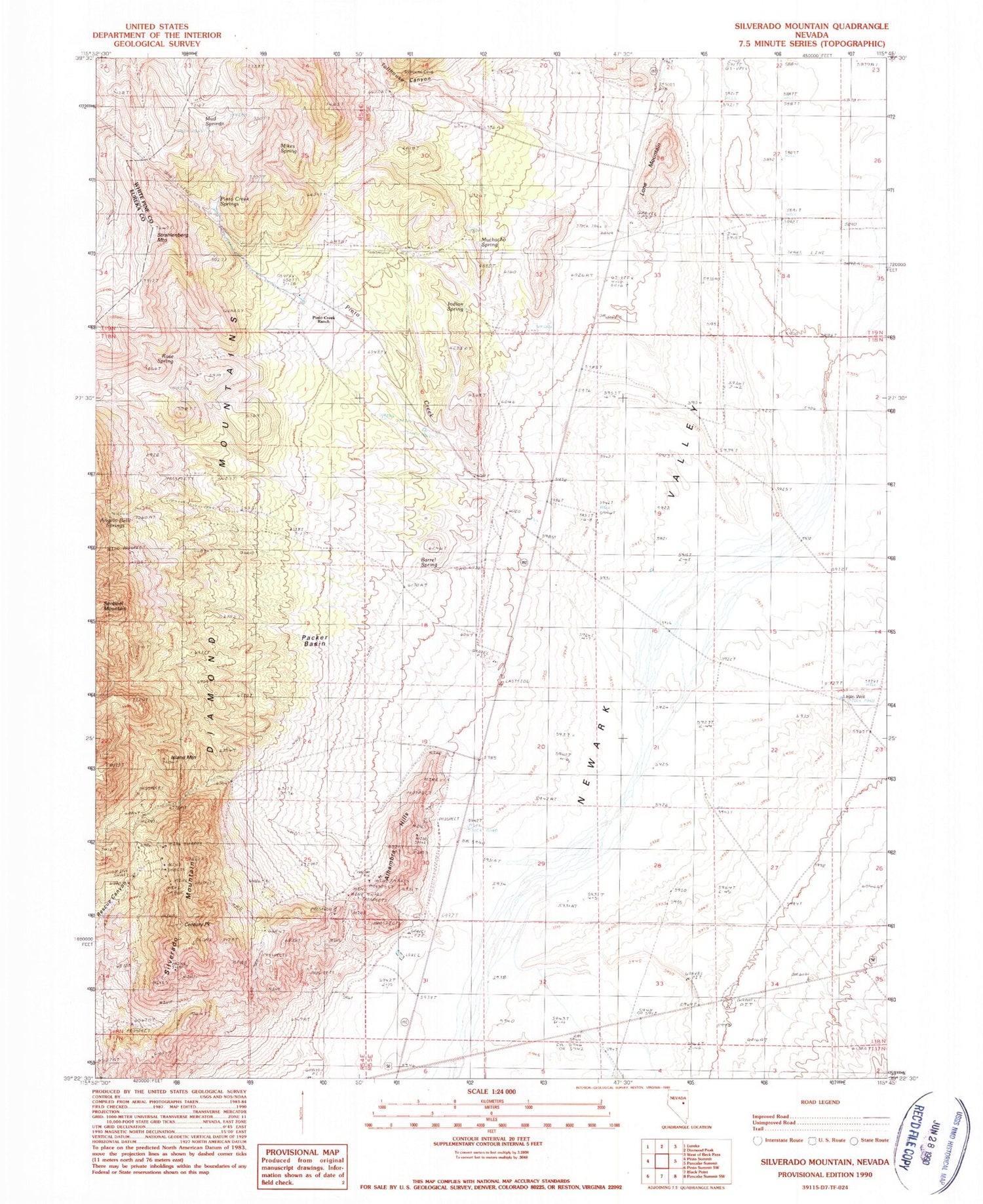 Classic USGS Silverado Mountain Nevada 7.5'x7.5' Topo Map Image