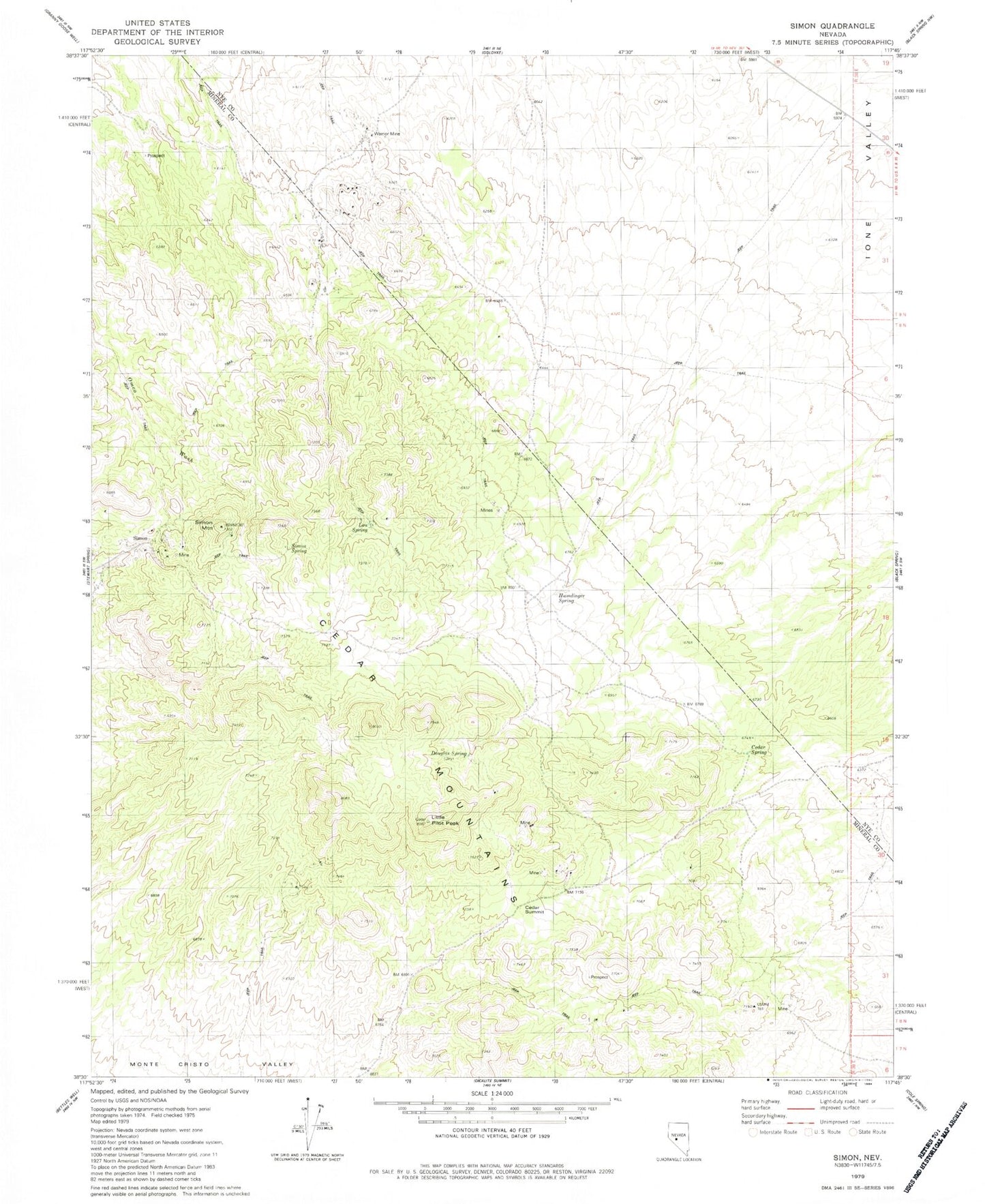 Classic USGS Simon Nevada 7.5'x7.5' Topo Map Image