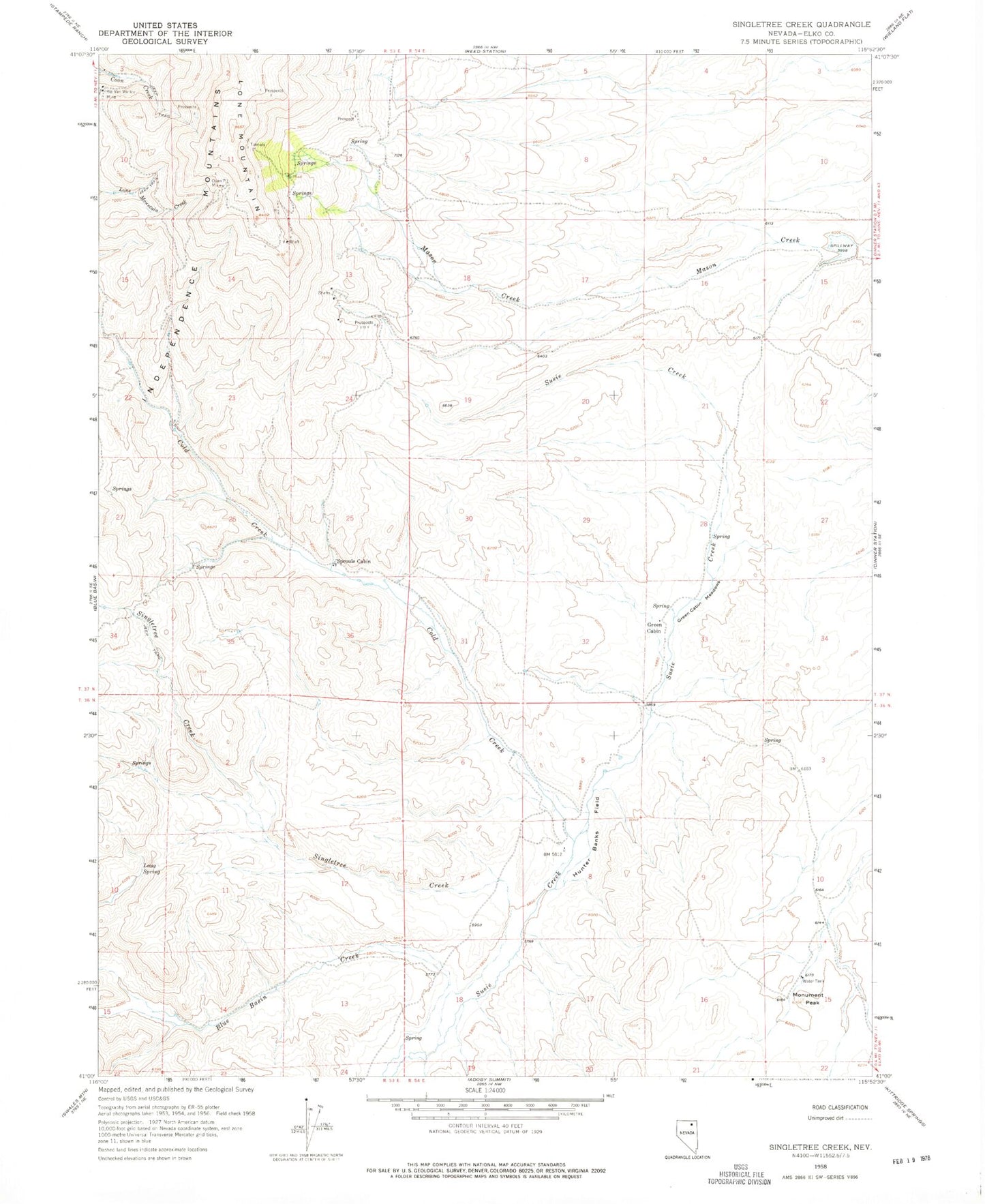 Classic USGS Singletree Creek Nevada 7.5'x7.5' Topo Map Image
