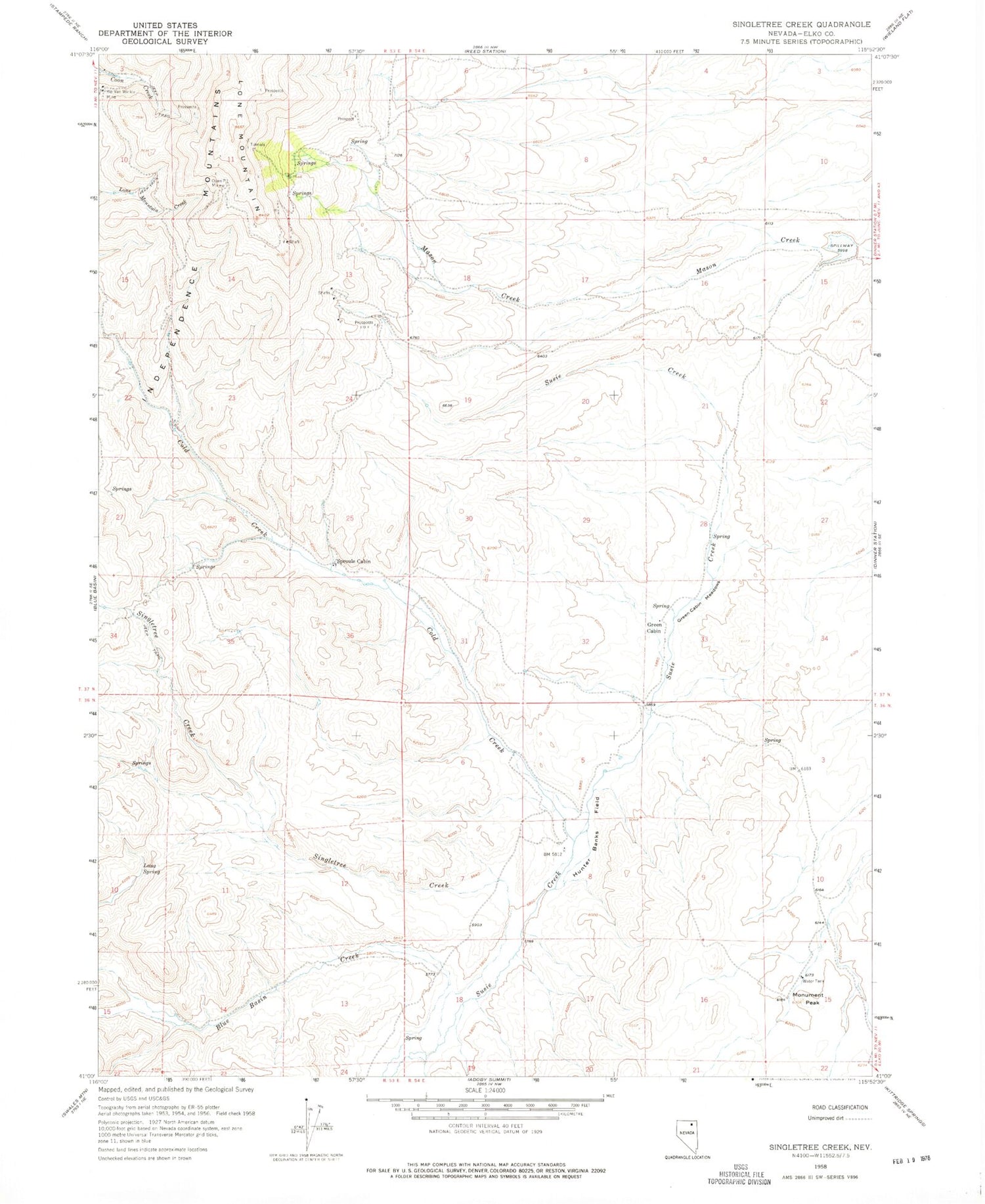 Classic USGS Singletree Creek Nevada 7.5'x7.5' Topo Map Image