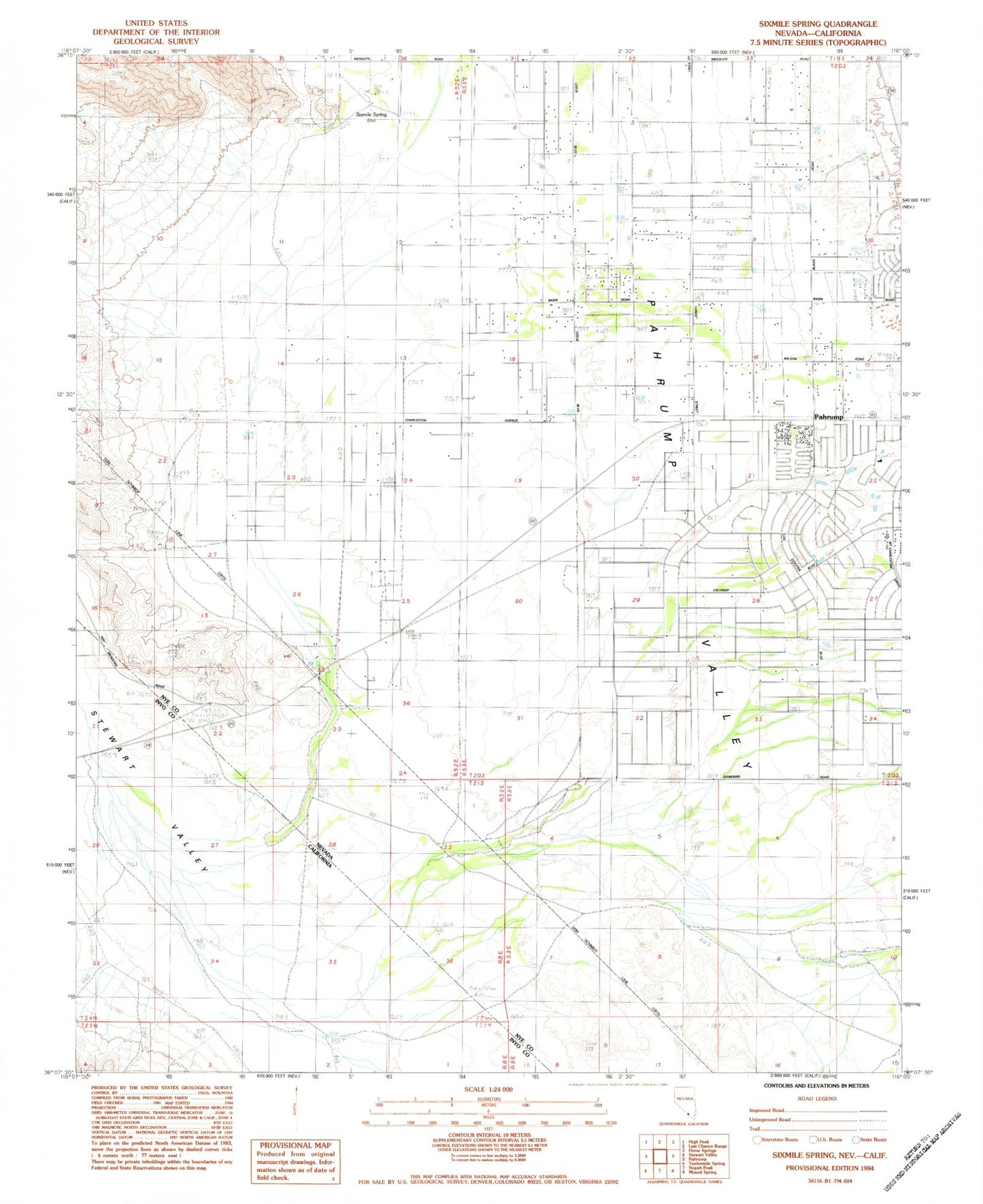 Classic USGS Sixmile Spring Nevada 7.5'x7.5' Topo Map Image