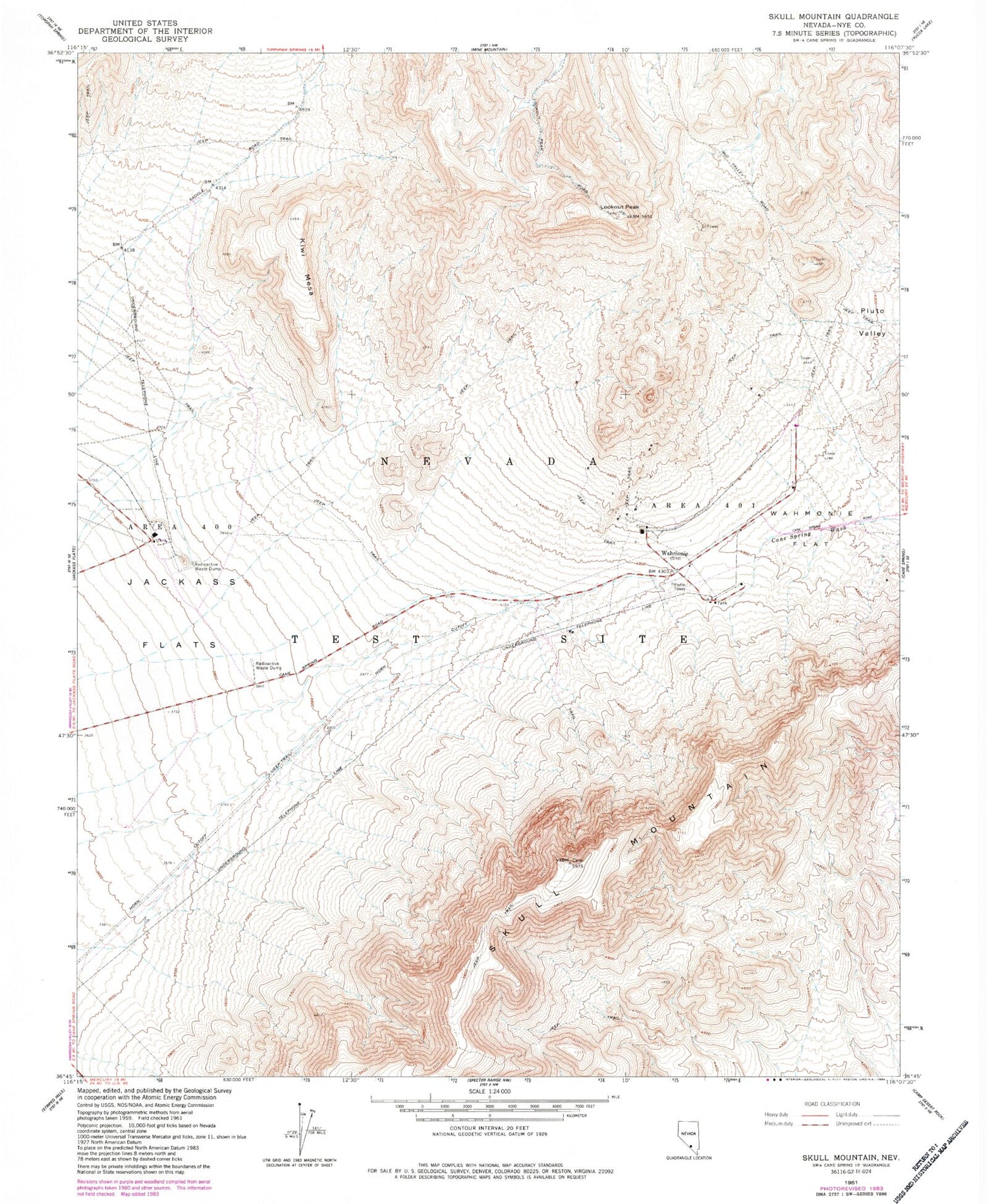 Classic USGS Skull Mountain Nevada 7.5'x7.5' Topo Map Image