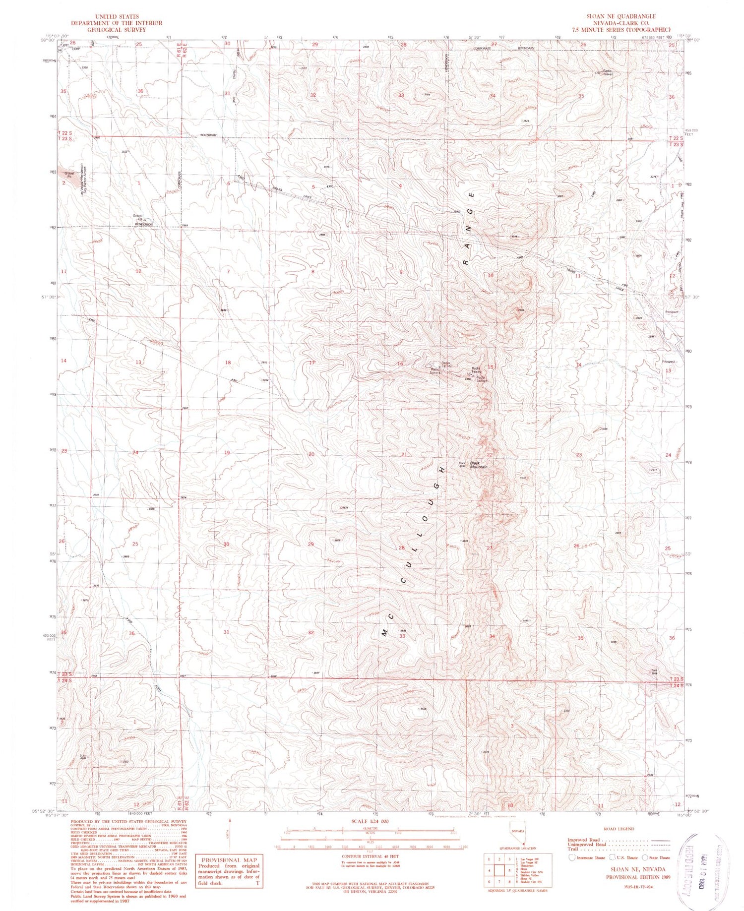 Classic USGS Sloan NE Nevada 7.5'x7.5' Topo Map Image