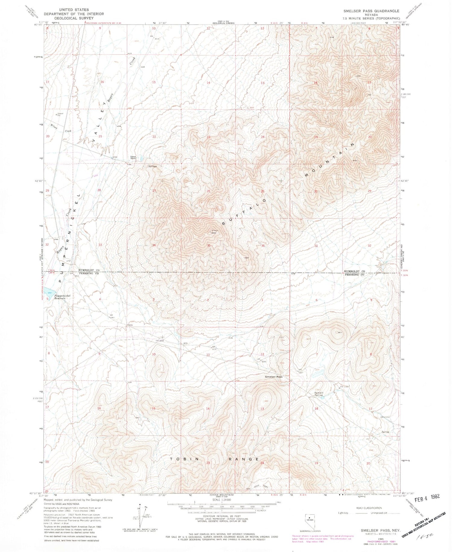 Classic USGS Smelser Pass Nevada 7.5'x7.5' Topo Map Image
