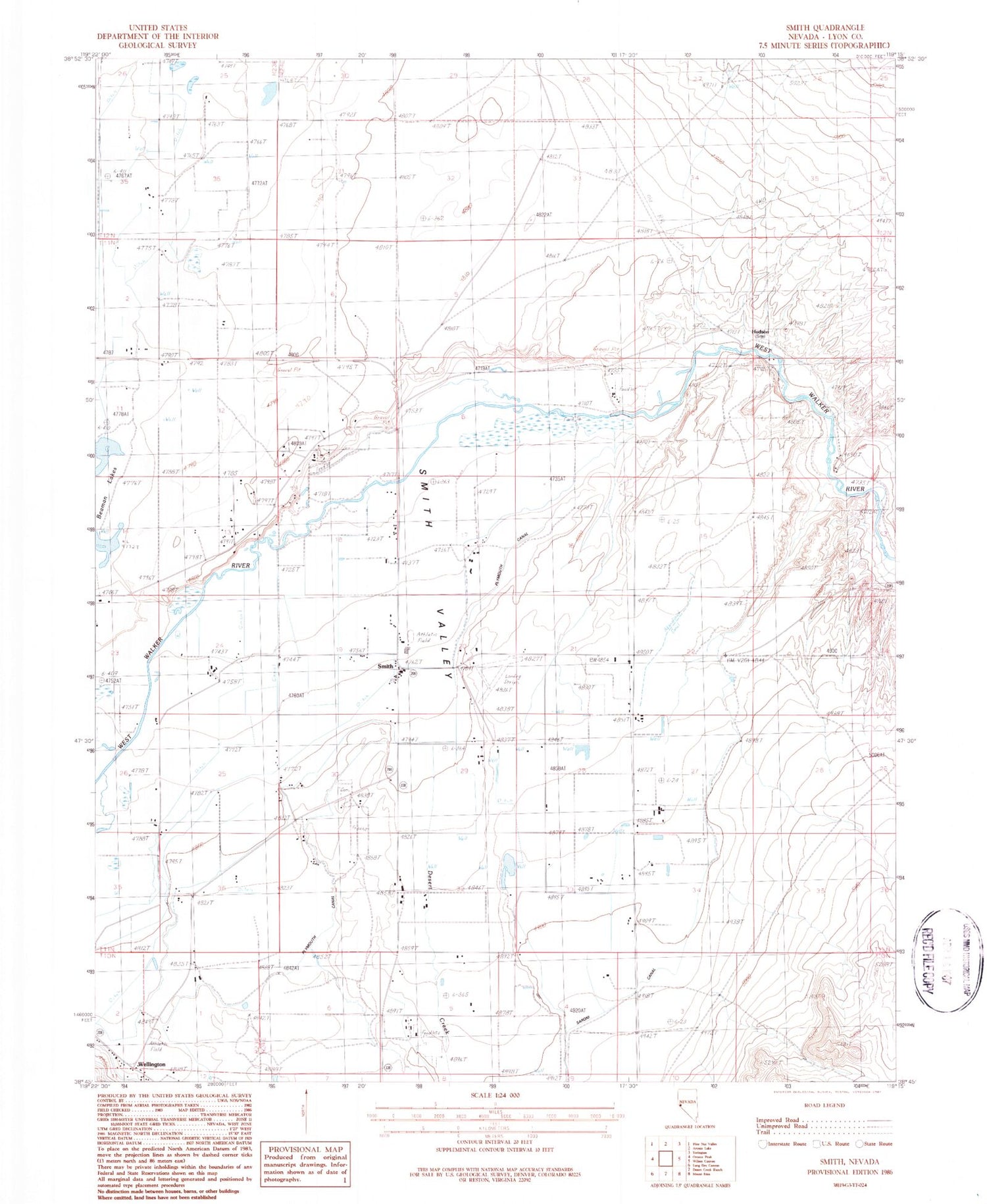 Classic USGS Smith Nevada 7.5'x7.5' Topo Map Image