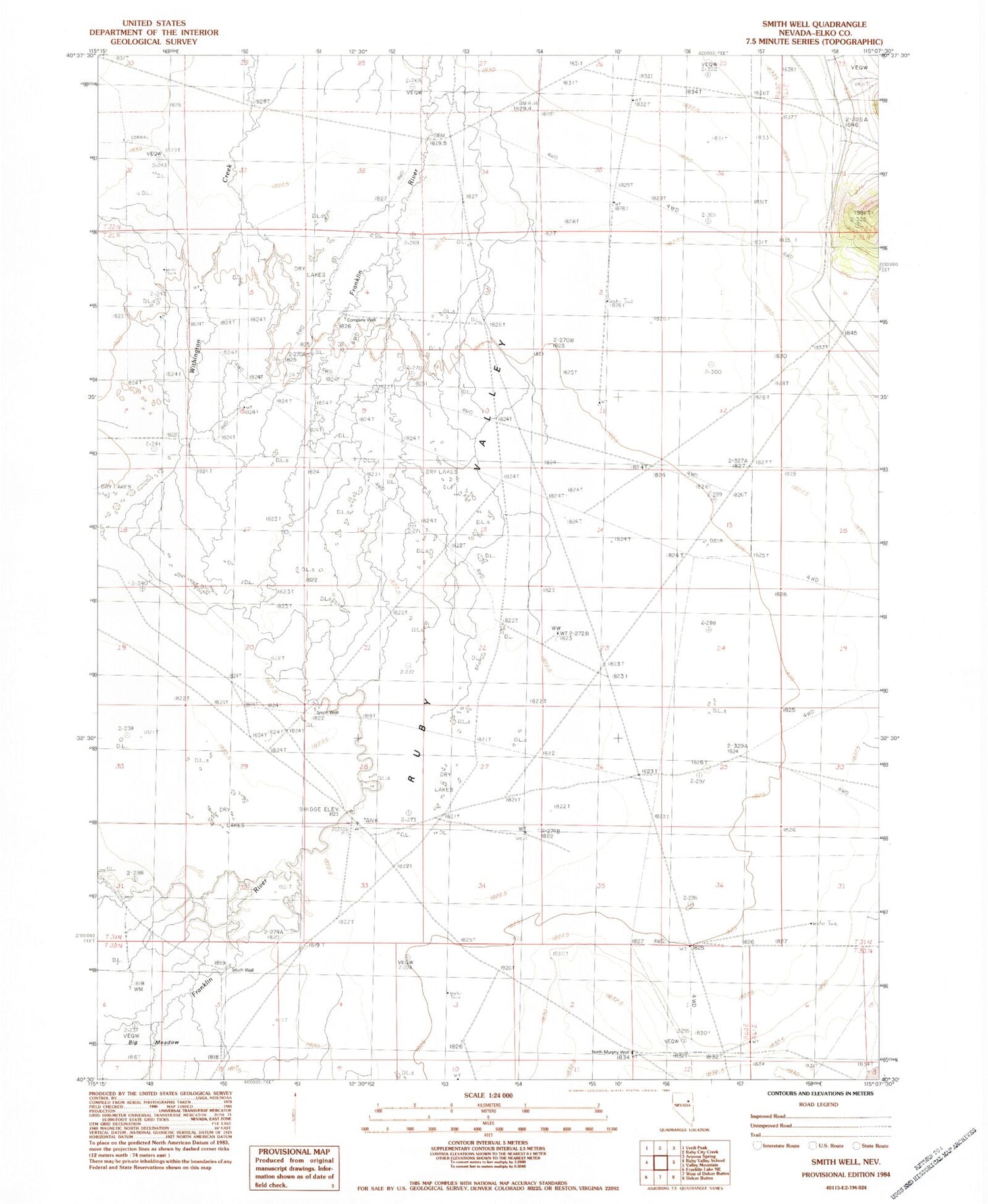Classic USGS Smith Well Nevada 7.5'x7.5' Topo Map Image