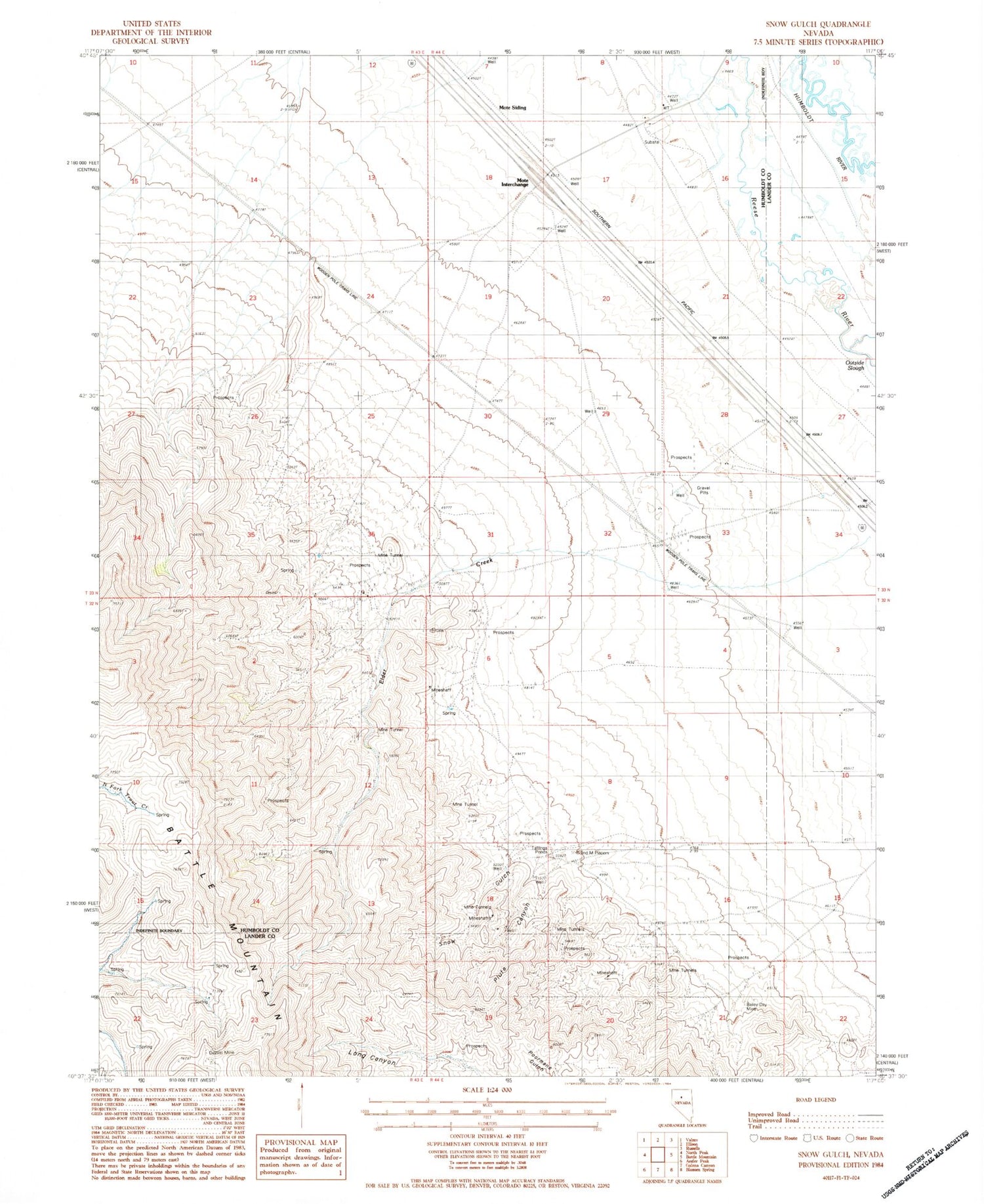 Classic USGS Snow Gulch Nevada 7.5'x7.5' Topo Map Image