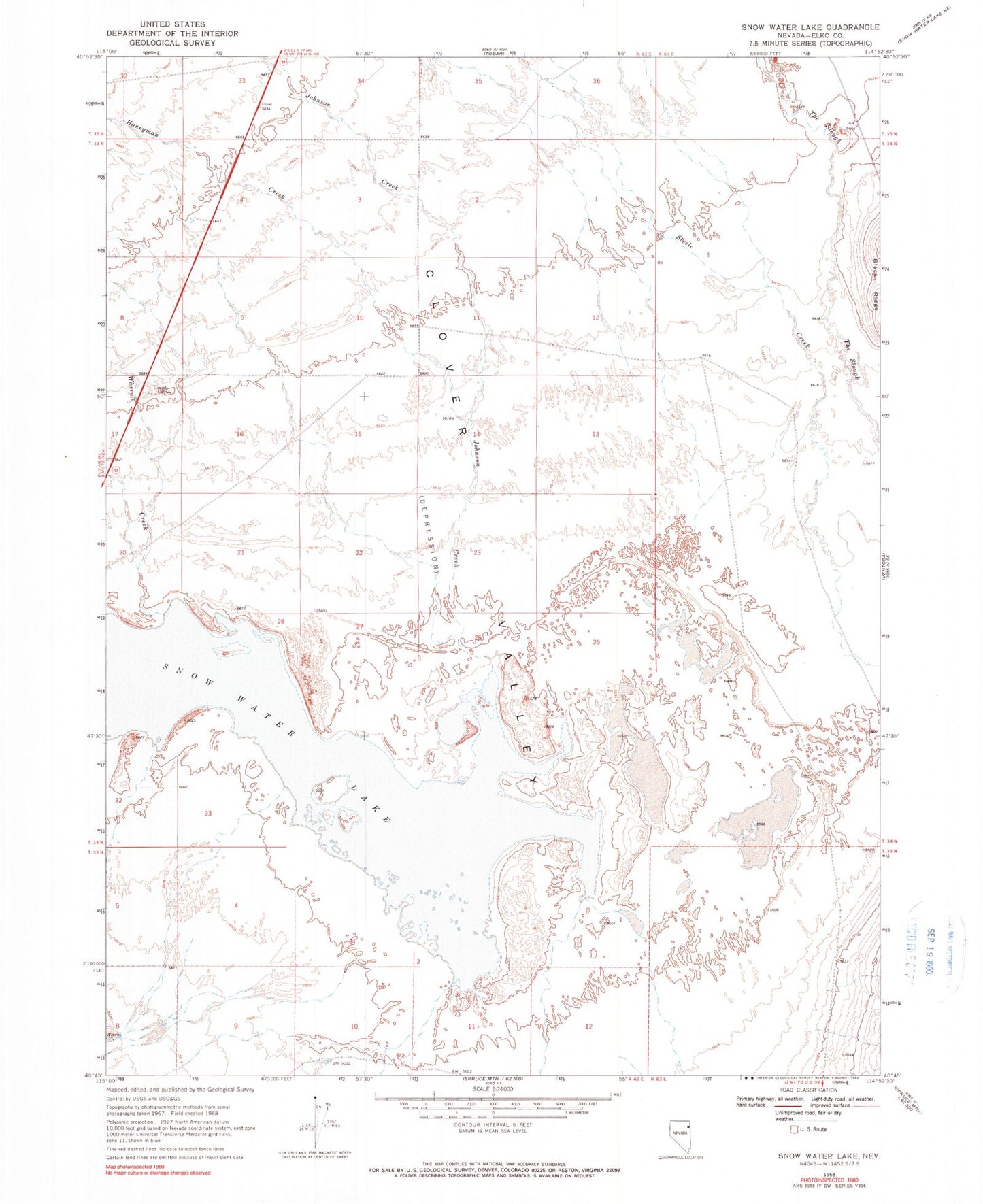 Classic USGS Snow Water Lake Nevada 7.5'x7.5' Topo Map Image