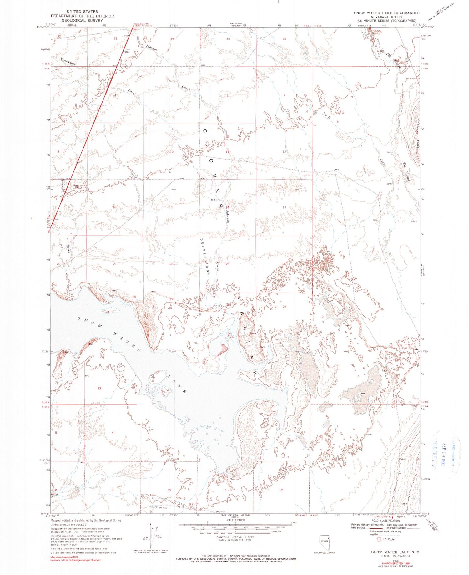 Classic USGS Snow Water Lake Nevada 7.5'x7.5' Topo Map Image