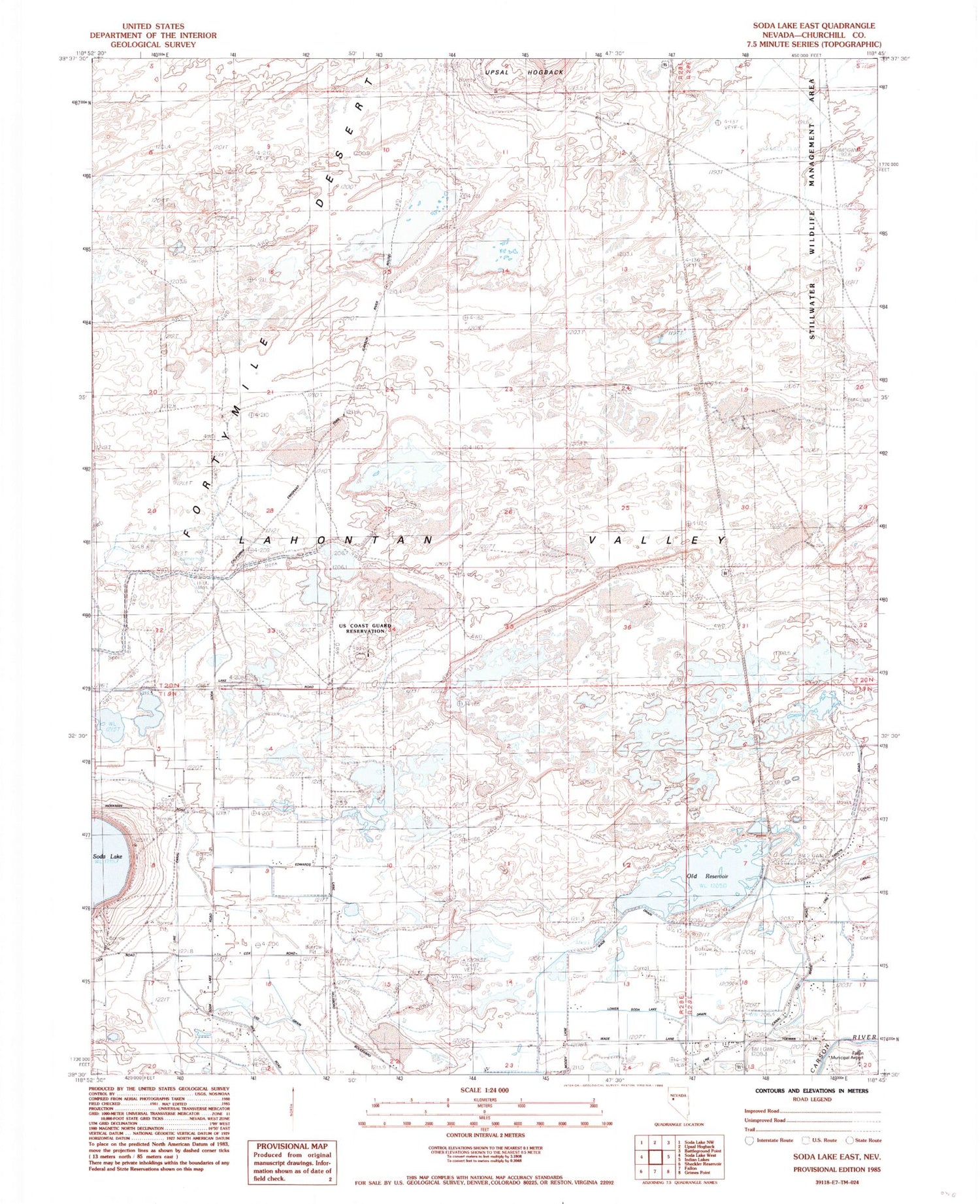 Classic USGS Soda Lake East Nevada 7.5'x7.5' Topo Map Image