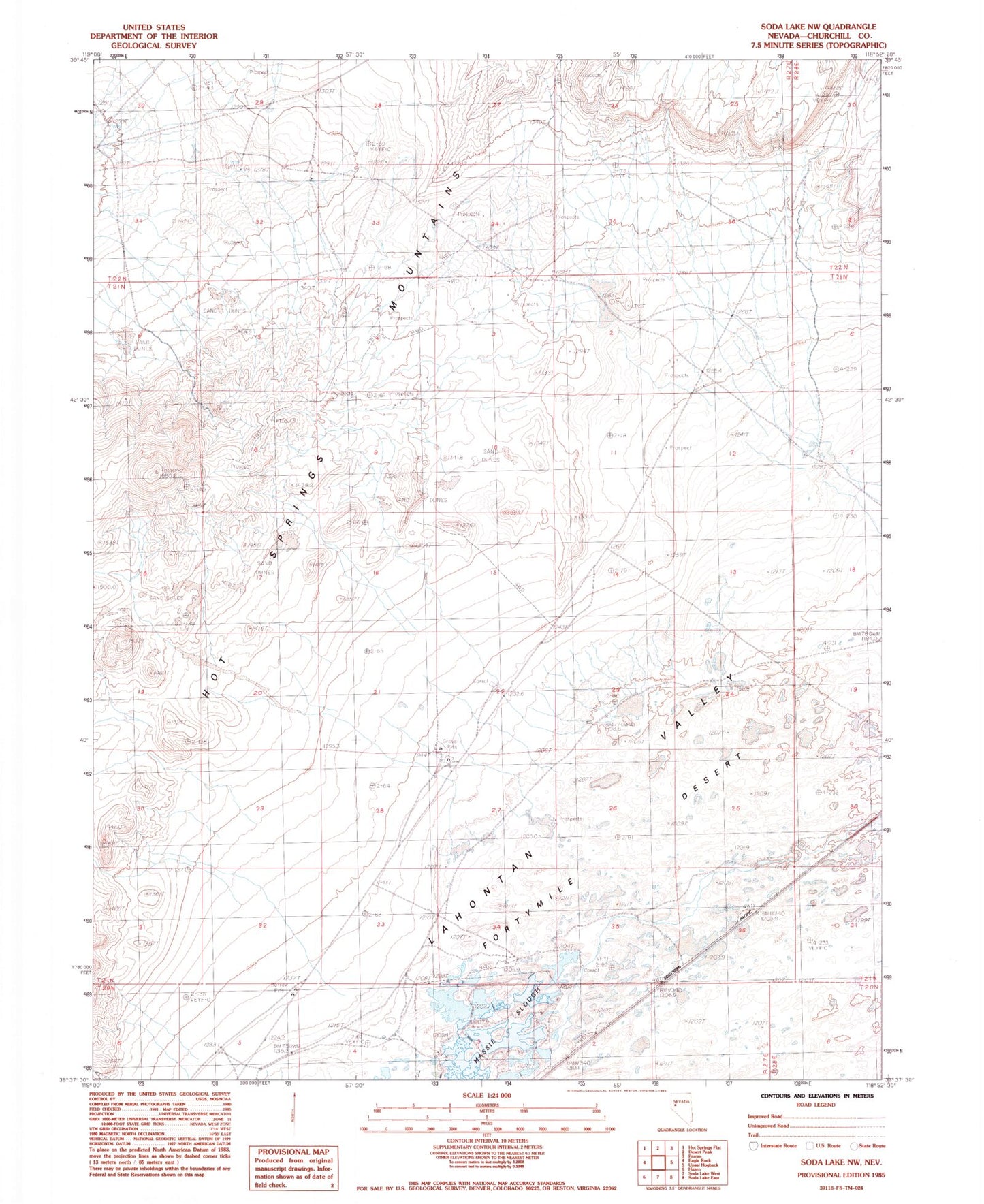 Classic USGS Soda Lake NW Nevada 7.5'x7.5' Topo Map Image