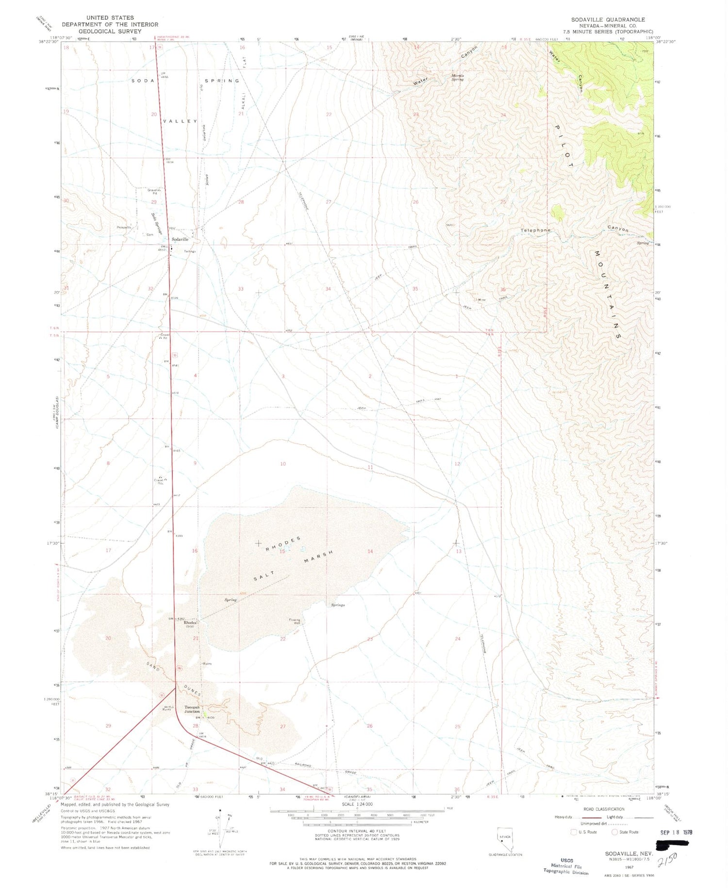 Classic USGS Sodaville Nevada 7.5'x7.5' Topo Map Image