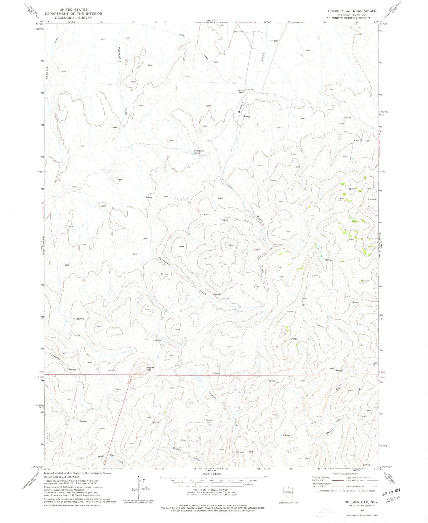 Classic USGS Soldier Cap Nevada 7.5'x7.5' Topo Map Image