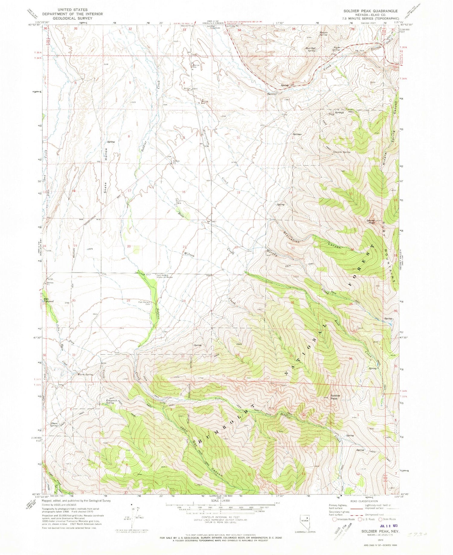 Classic USGS Soldier Peak Nevada 7.5'x7.5' Topo Map Image