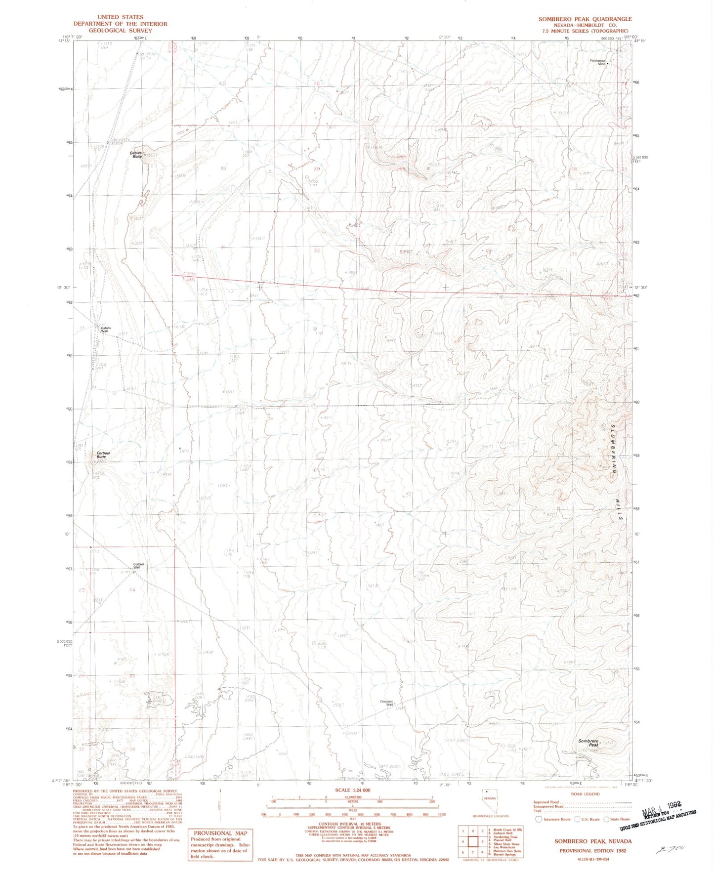 Classic USGS Sombrero Peak Nevada 7.5'x7.5' Topo Map Image