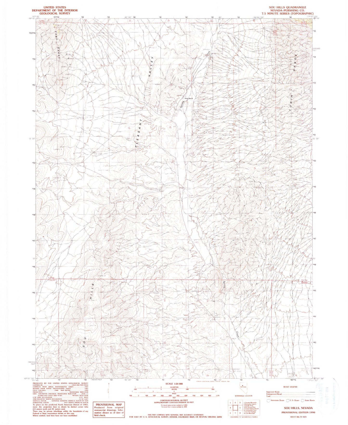 Classic USGS Sou Hills Nevada 7.5'x7.5' Topo Map Image