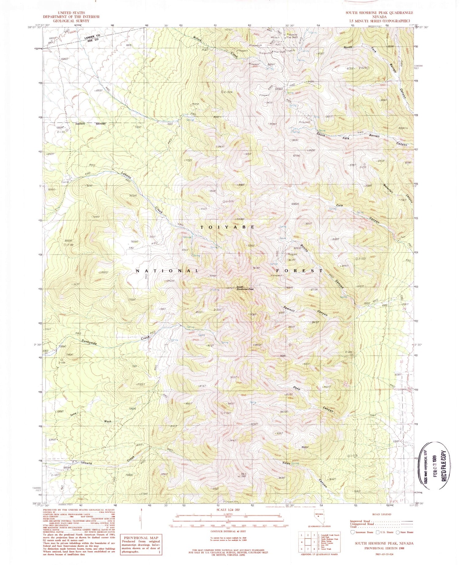 Classic USGS South Shoshone Peak Nevada 7.5'x7.5' Topo Map Image
