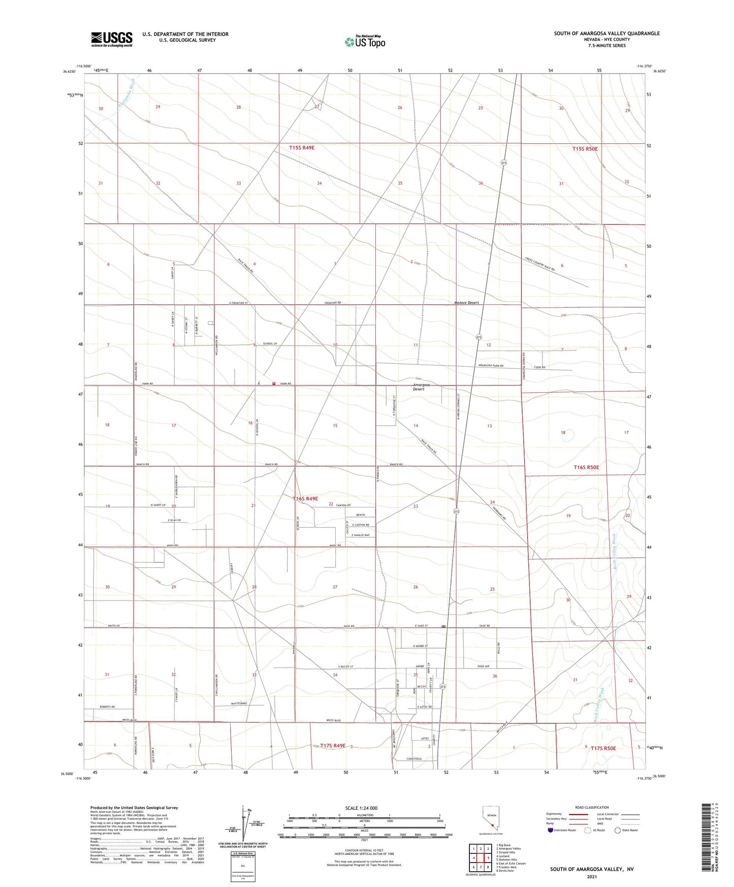South of Amargosa Valley Nevada US Topo Map Image