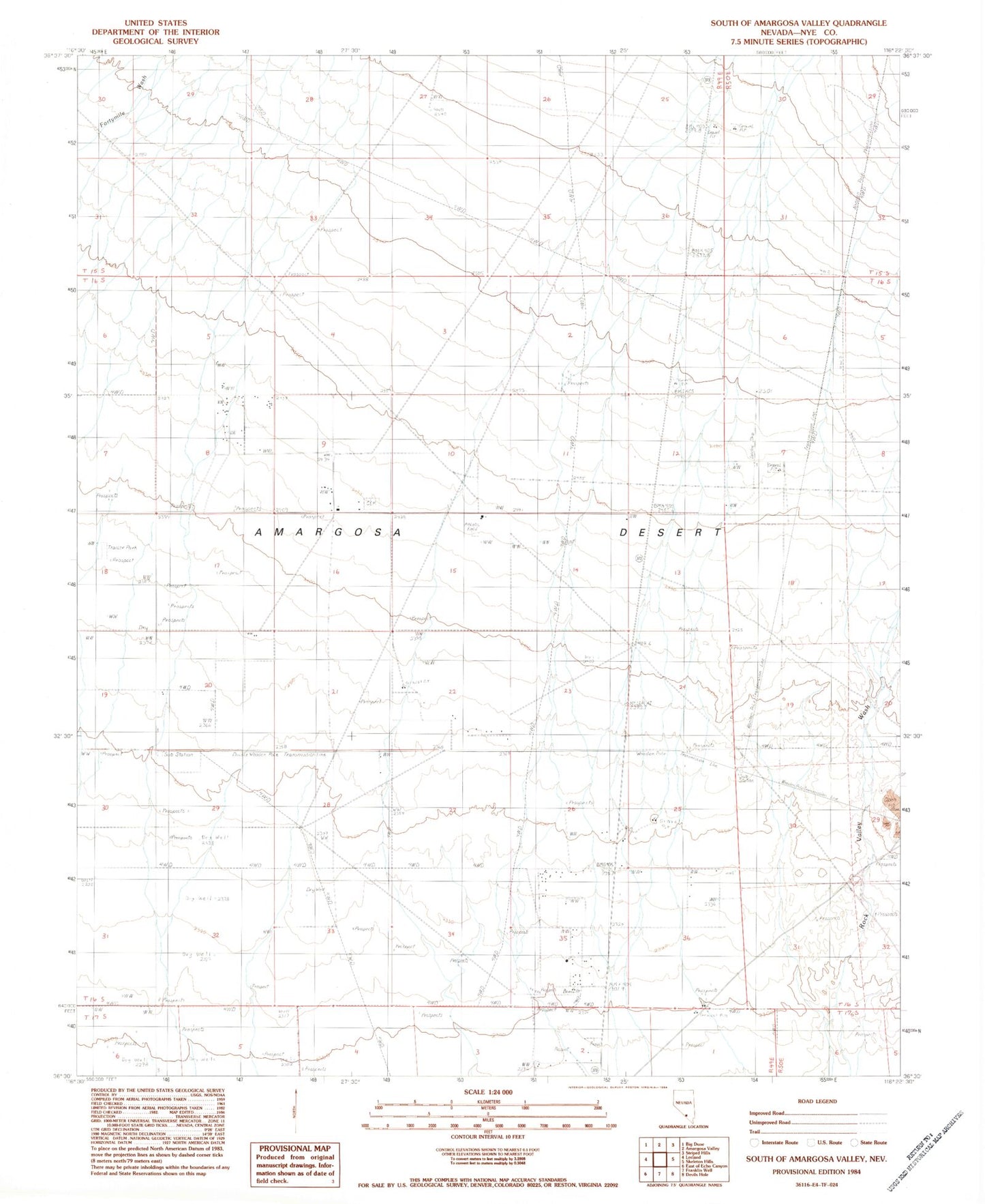 Classic USGS South of Amargosa Valley Nevada 7.5'x7.5' Topo Map Image