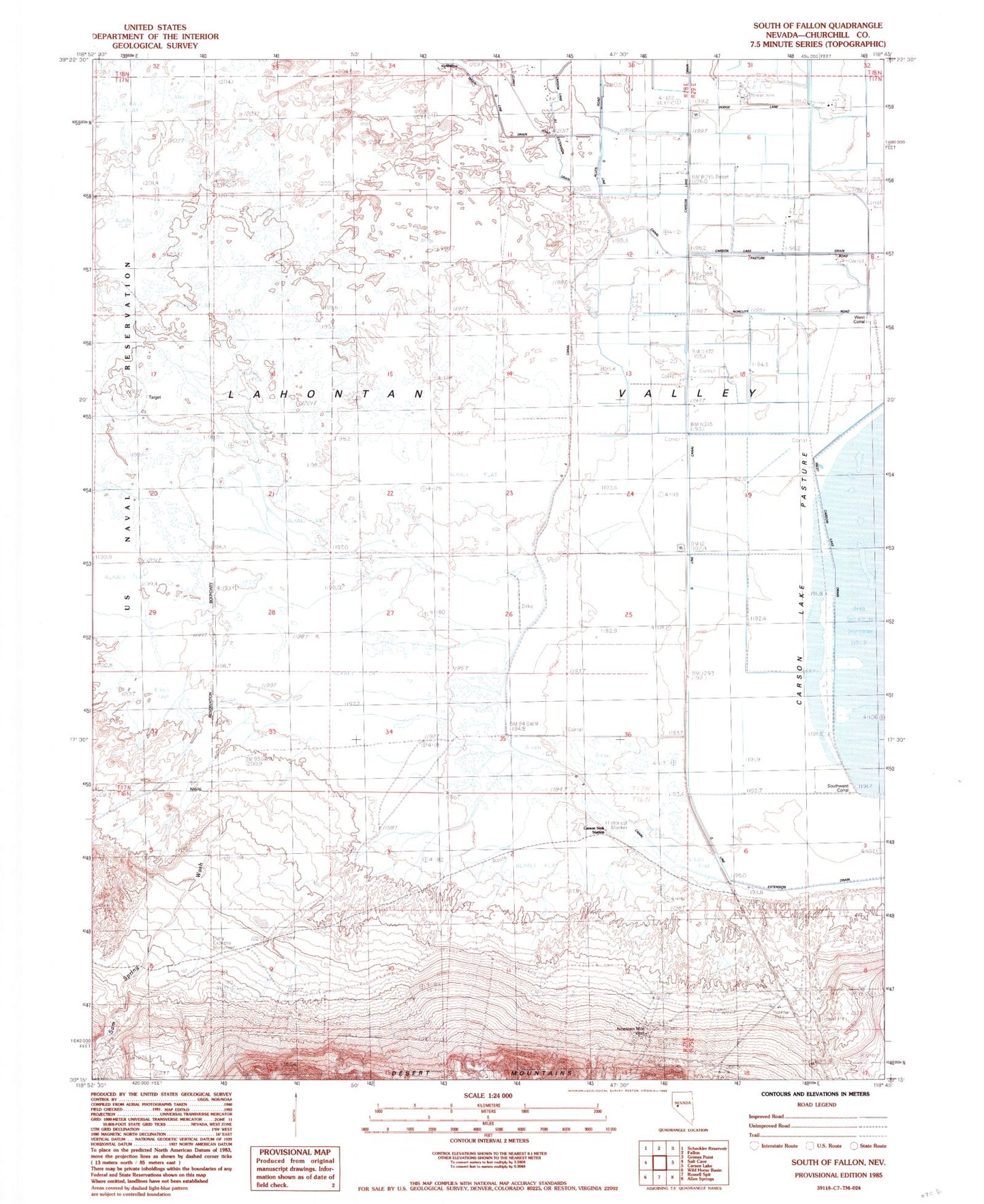 Classic USGS South of Fallon Nevada 7.5'x7.5' Topo Map Image